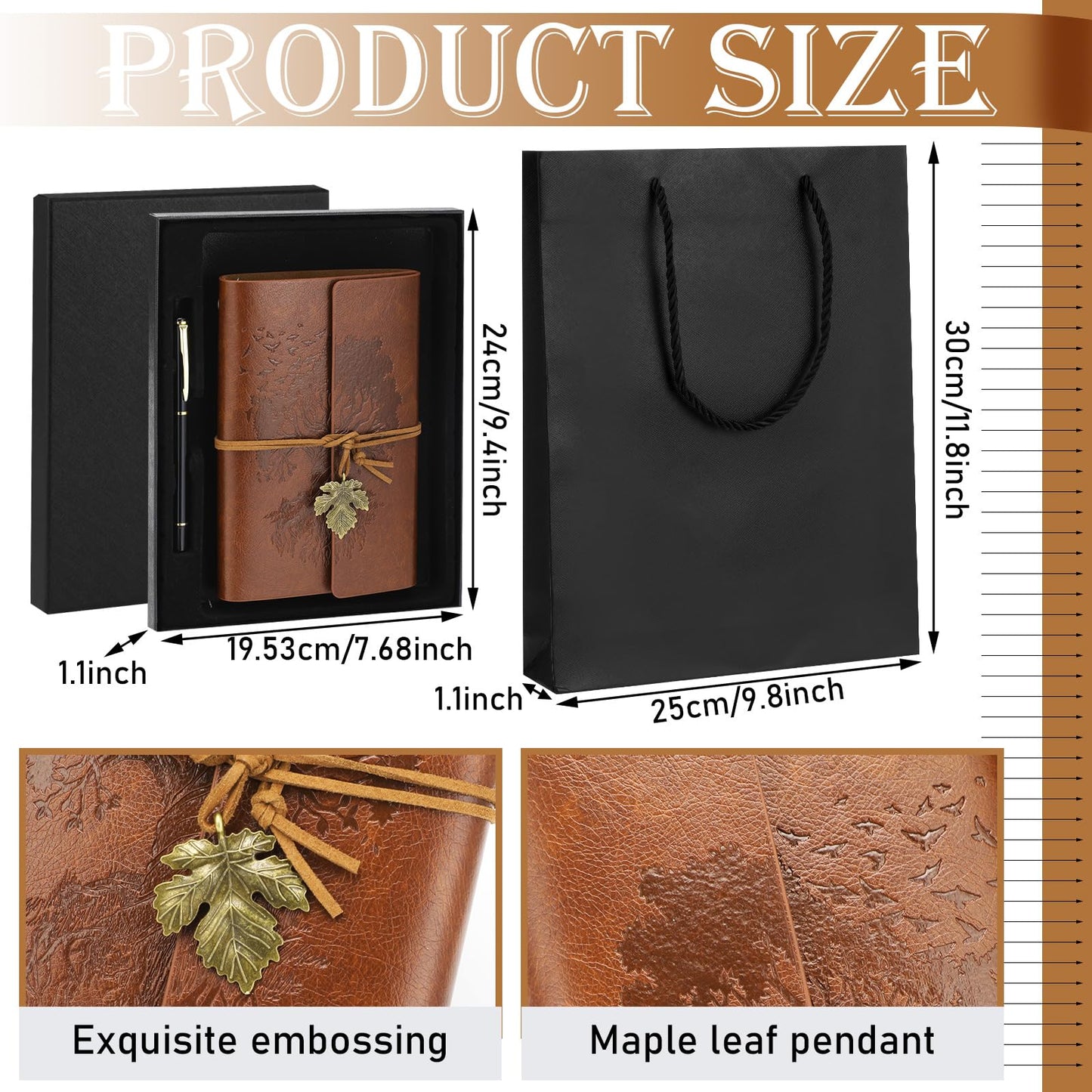 Gueevin Graduation Leather Journal and Pen Gift Set Refillable Notebook and Pen Set with Gift Bag Box 150 Pages A5 Lined Hardcover for Graduation Birthday Holiday Present, Brown