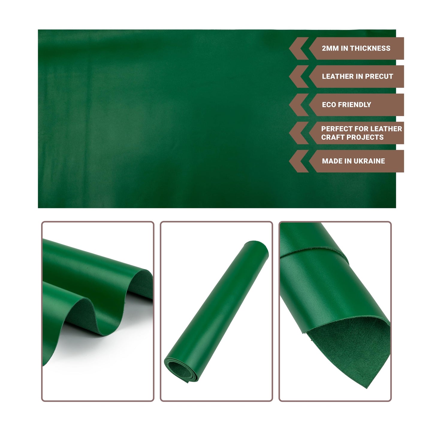 Shkira 12''X24'' Tooling Leather Square - 2.0MM Bright Green Sheets for Crafts - Leather Sheets for Crafts Tooling Sewing Hobby - Thick Cowhide Pieces - Fabric for Crafting