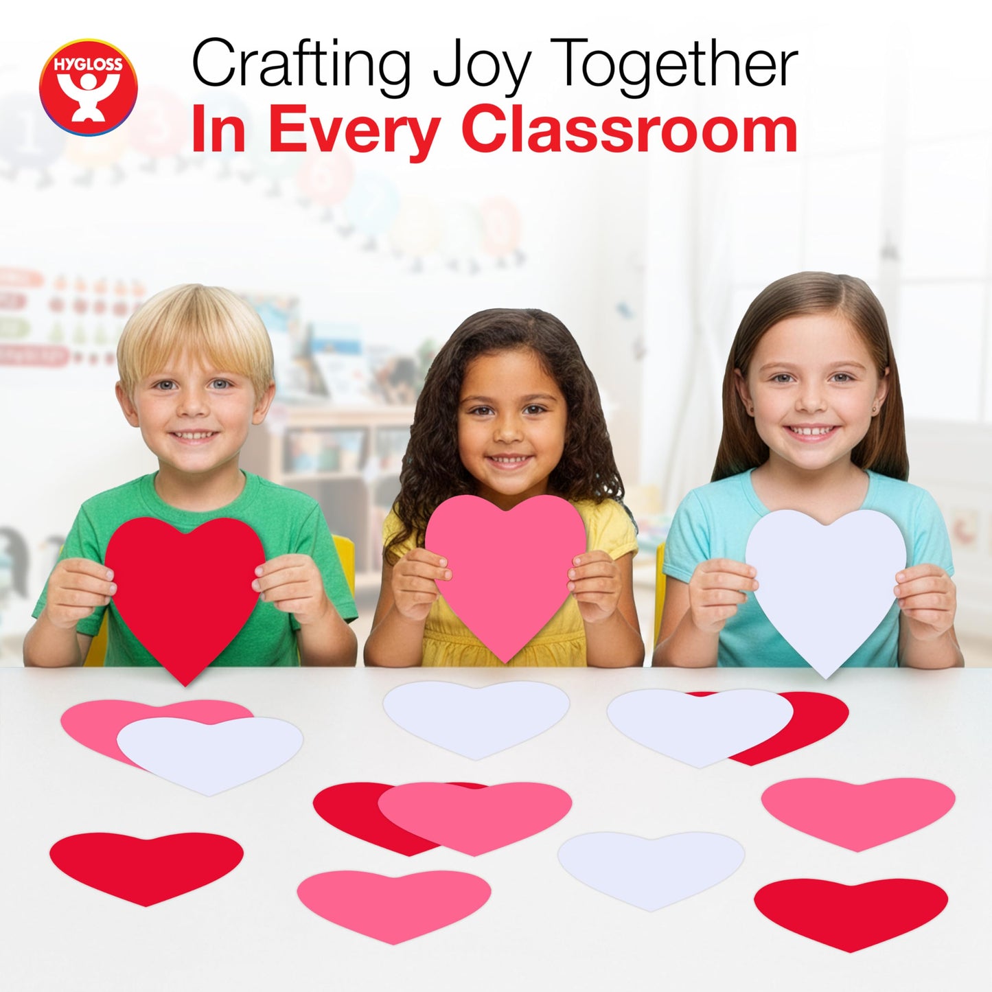 Hygloss Heart Shape Paper Cut-Outs for Arts & Crafts-Many Creative Uses-Valentine’s Day Activities-6 Inches-100 Pcs, Red, Pink & White