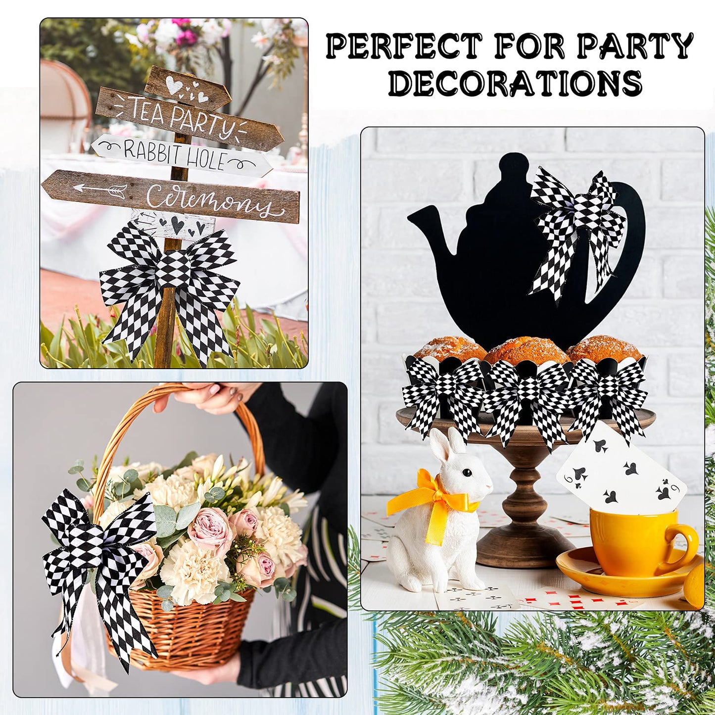 Luinabio 3 Rolls 30 Yard 2.5 Inch Christmas Black White Harlequin Ribbon Checkered Wired Ribbon Decorative for Xmas Fall Tree Wrapping Wreath Bouquet Crafts (Classic Style)
