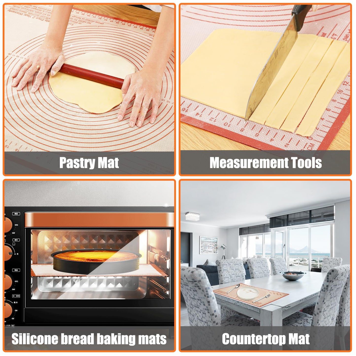 Silicone Pastry Mat 36x24 Inch Nonstick Baking Mat -Perfect for Dough, Pastry, Dough Rolling, Kneading Board, Pie Crust, Fondant, Pasta/Pizza, Kitchen Counter Mat