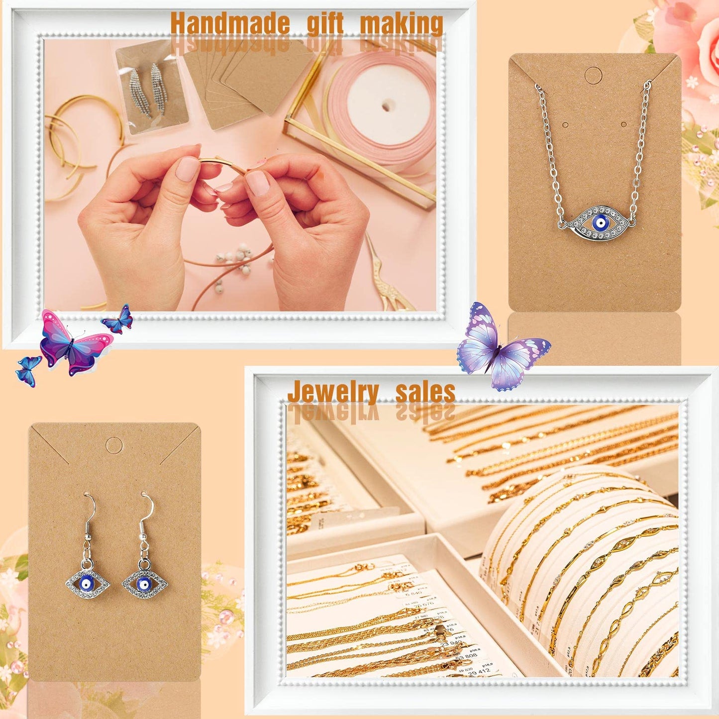 Fumete Earring Holder Cards, 1000 Pcs with Bags, Kraft Color, 2.4 x 3.5 Inch, Earring Display for Jewelry Storage