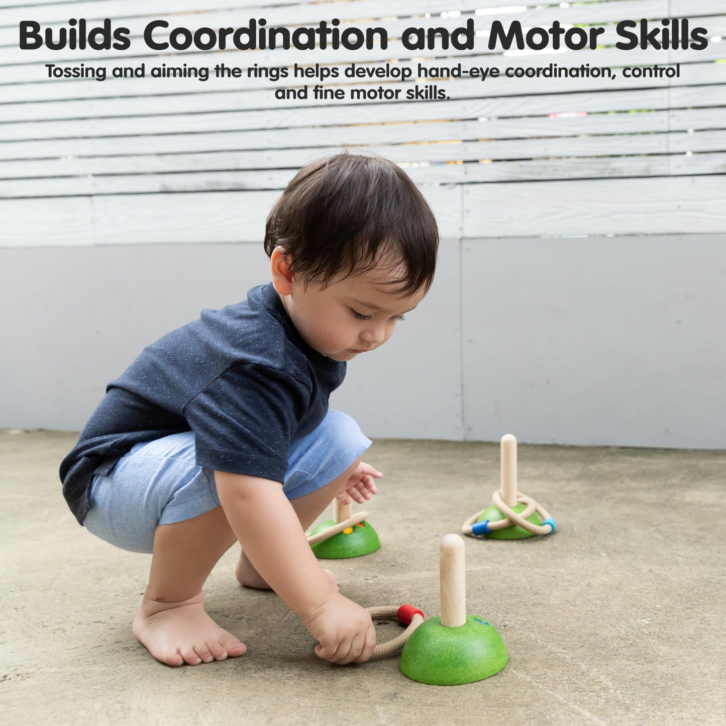 PlanToys® Meadow Ring Toss Wooden Montessori Coordination and Gross Motor Toy | Focus, Aim, Balance and Movement Development Activity | Eco Friendly Outdoor and Indoor Learning Game
