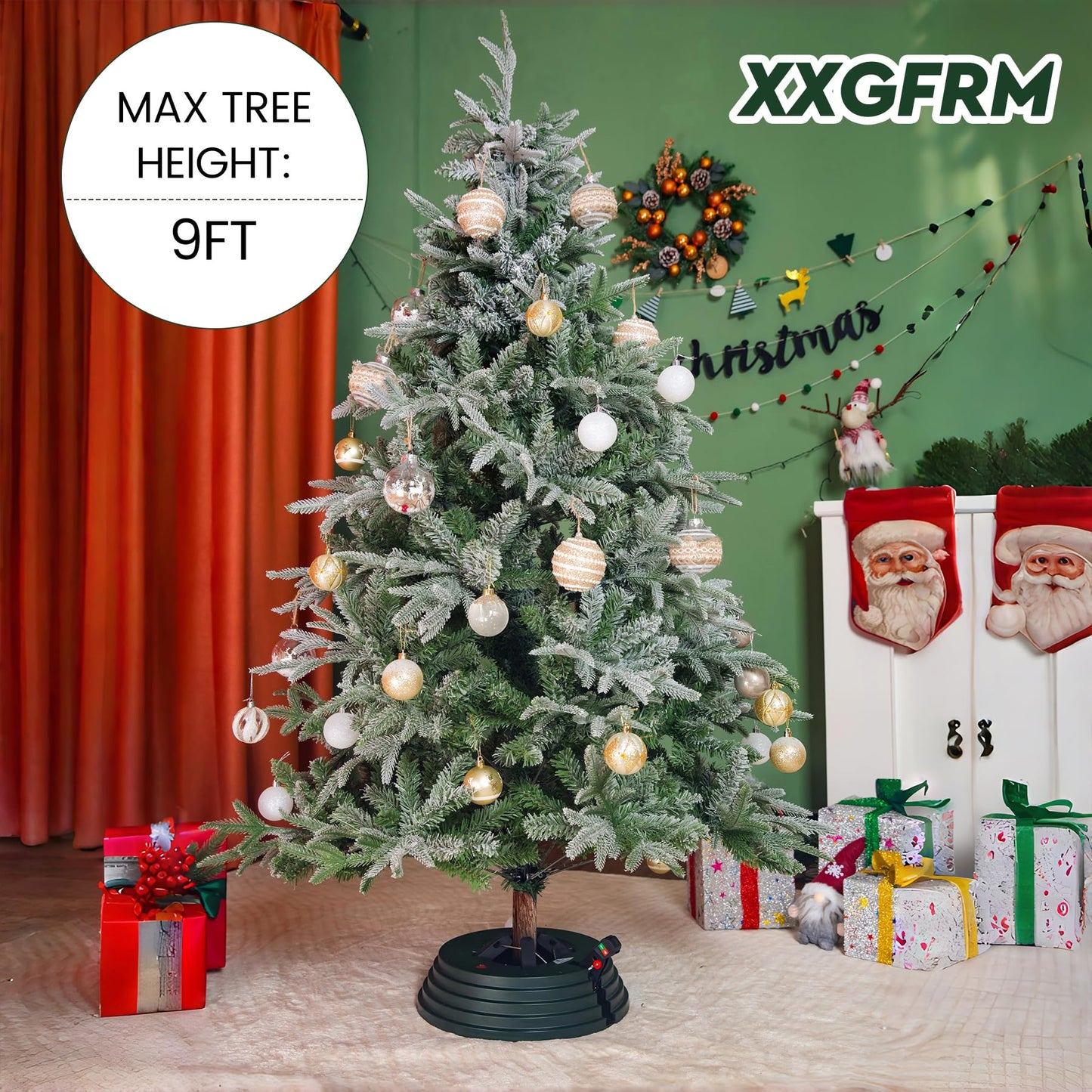XXGFRM Christmas Tree Stand with Water Reservoir, Fast Clamp, Foot Pedal, Water Level Indicator, Fits up to 9FT