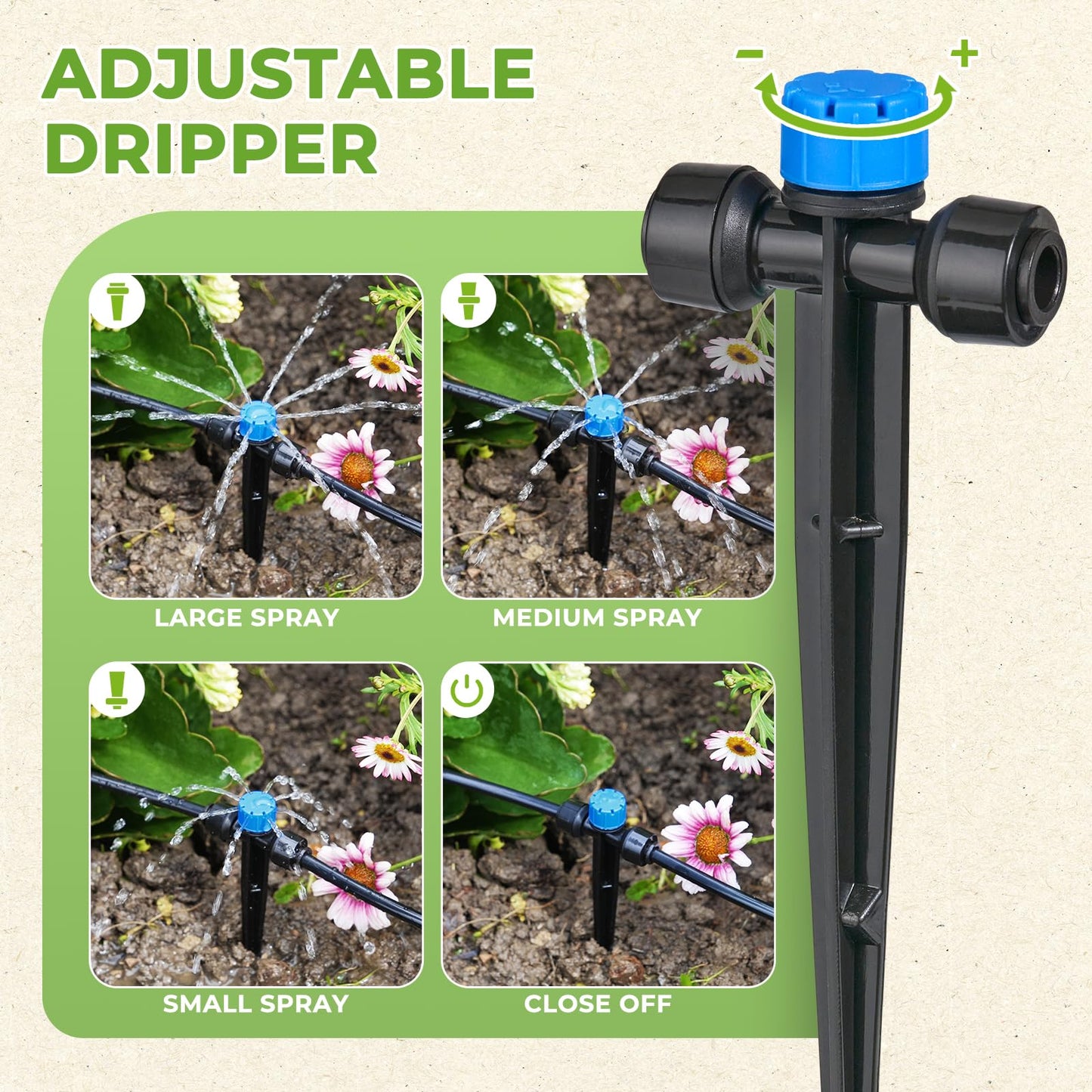 HIRALIY 50FT Garden Watering System, Drip Irrigation Kits for Plants, New Quick Connector, Blank Distribution Tubing, Saving Water Automatic Irrigation Equipment for Patio Lawn