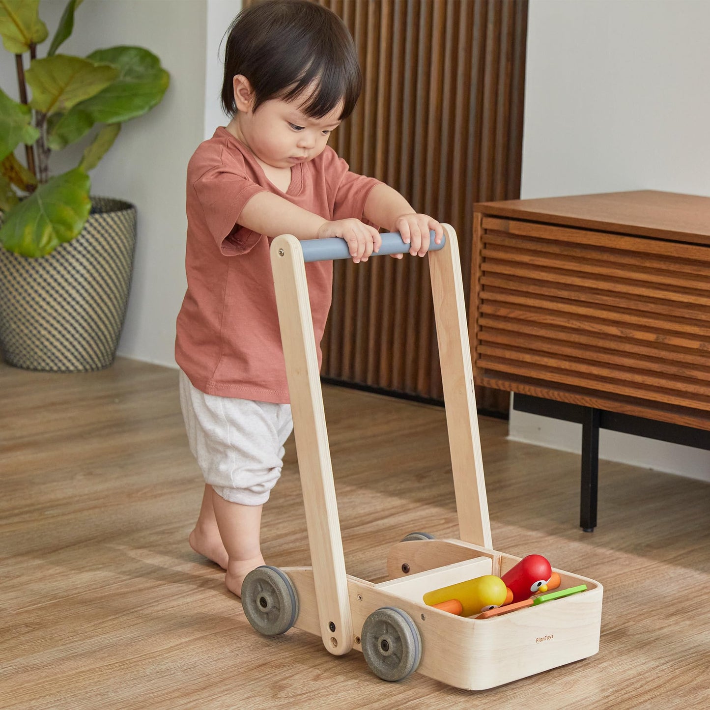 PlanToys® Musical Bird Walker Wooden Push Toy with Sound | Montessori Developmental Activity for Balance, Rhythm & Coordination | Eco-Friendly Educational Toy for Early Learning