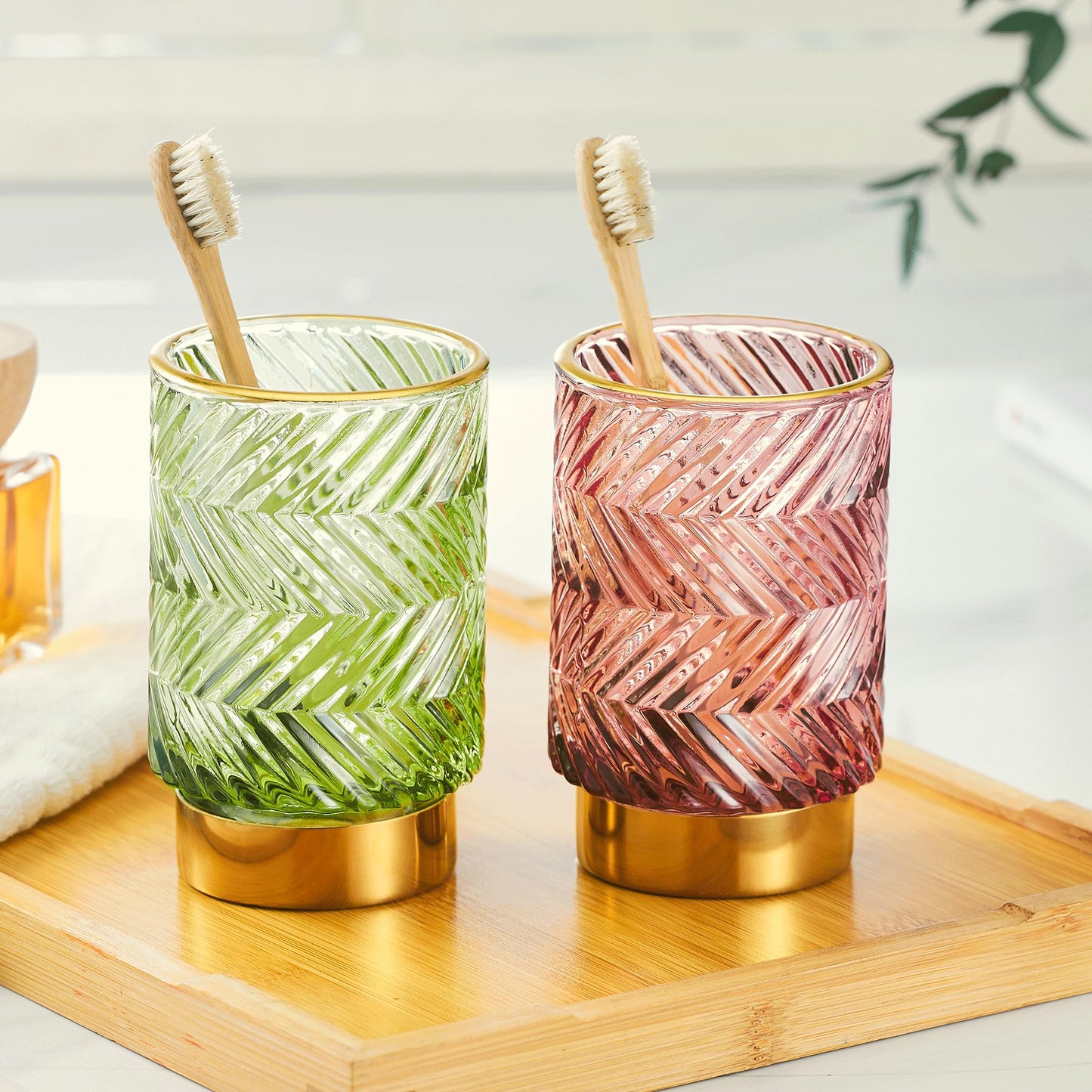 LEICURACE Makeup Brush Holder Organizer,Toothbrush Holders,Desk Pen Pencil Holder,Multifunctional Vintage Glass Brush Cup（A40-4-US）