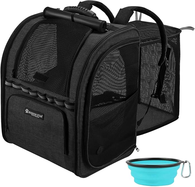 Expandable Cat Carrier Backpacks with Breathable Mesh, Pet Carrier Backpack for Cats Small Dogs Puppies Up to 20 Lbs, Dog Carrier Backpack Great for Travel/Hiking/Camping/Outdoor-Grey with Orange