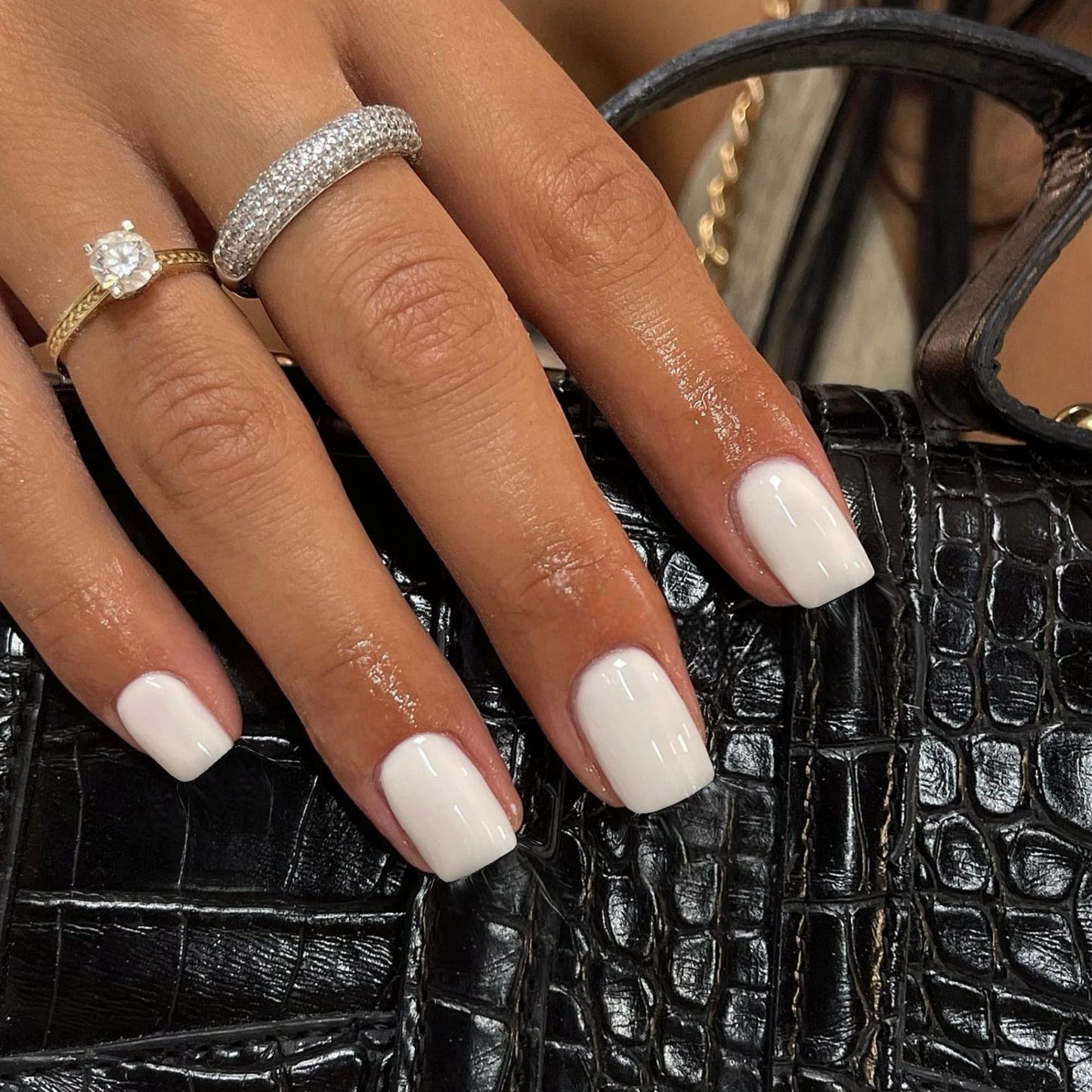 White Press on Nails Short Square Fake Nails Short Square Nails Press ons, Soft Gel Acrylic Glue on Nails Stick on for Women Thick Solid Color 24pcs
