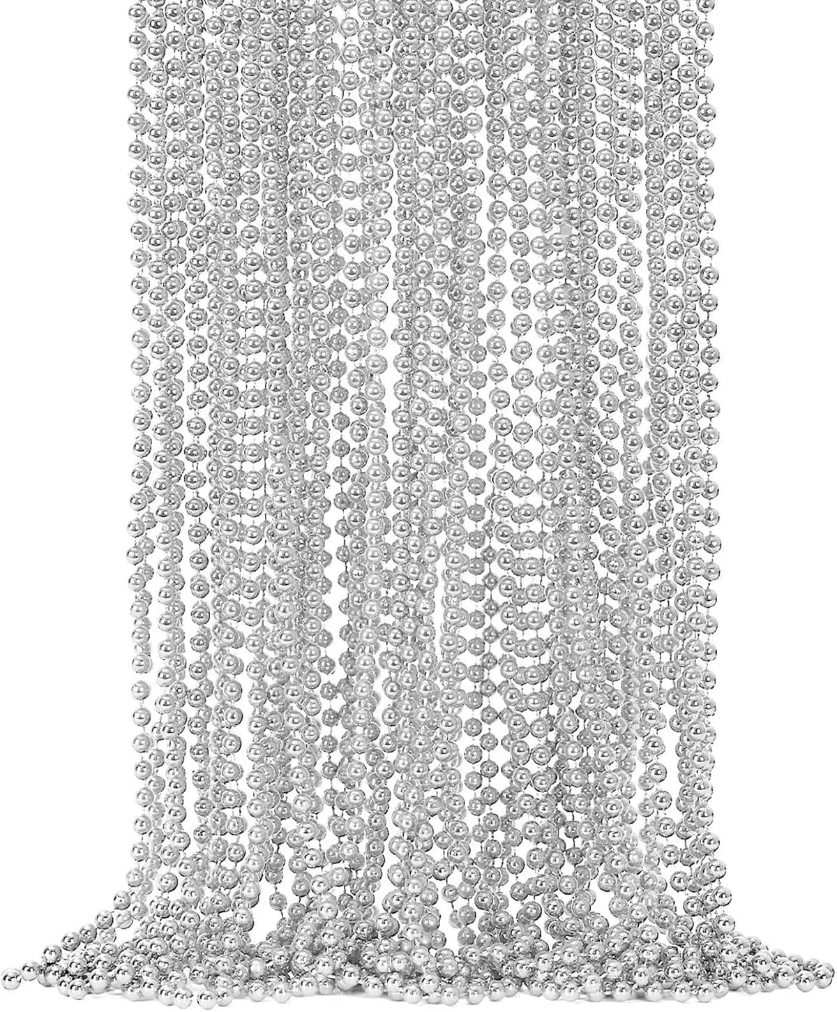 24PCS Christmas Bead Necklace, Silver Xmas Bead Stuff Party Favors, 33" Necklace Women Men Bulk, Festival Events Parade Throw Accessories for Christmas Mardi Gras Wedding Birthday Celebrations Decor