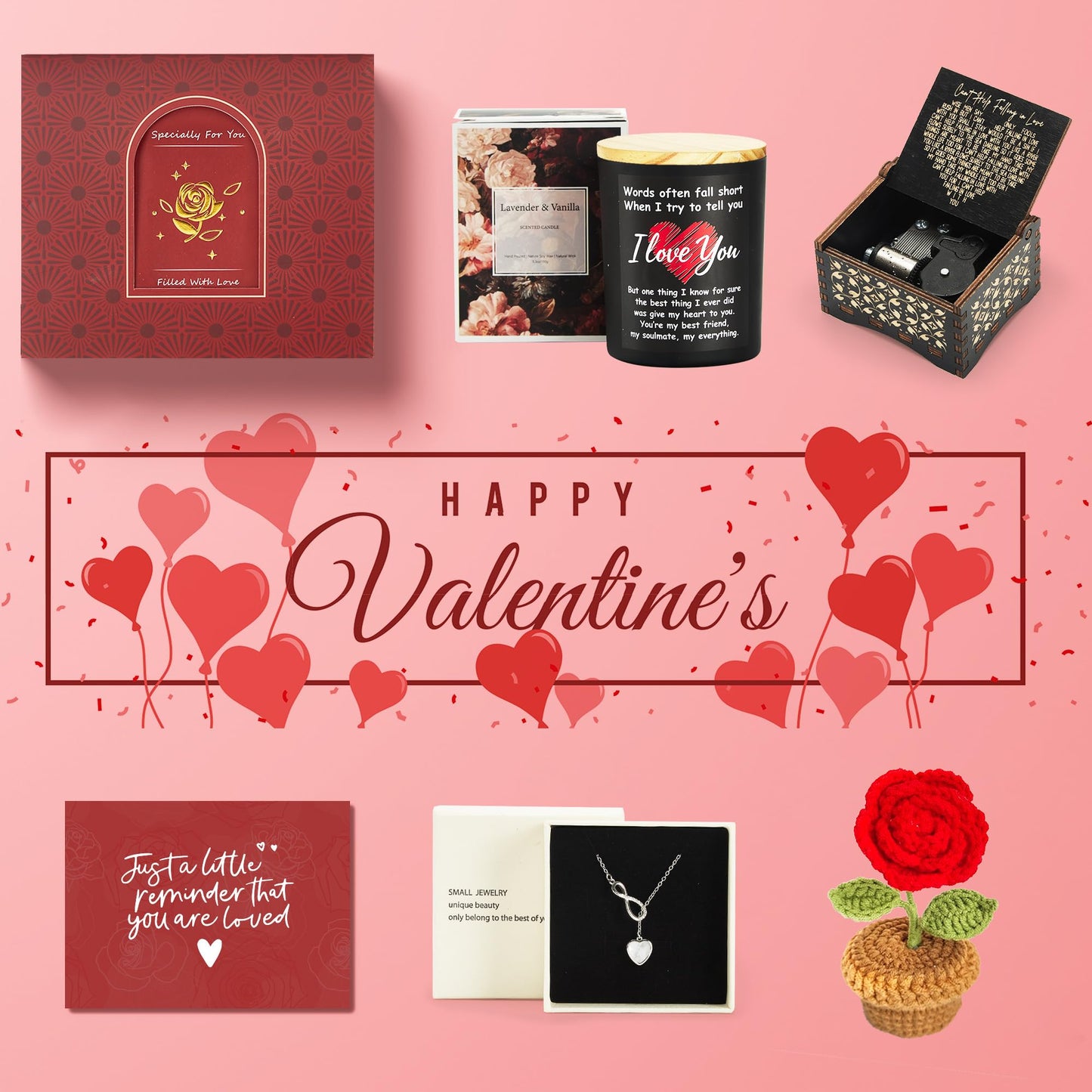 Valentines Day Gifts for Her, Romantic Gifts for Girlfriend, Wife, Valentine's Gift Bulk for Her, Valentine Gift Baskets for Women, Unique Present for Wedding Engagement Anniversary Bulk Set