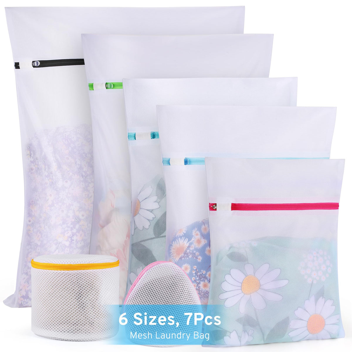 Ultimate 7 Pack 6 Size Mesh Laundry Bags Set for Delicates with AUTO