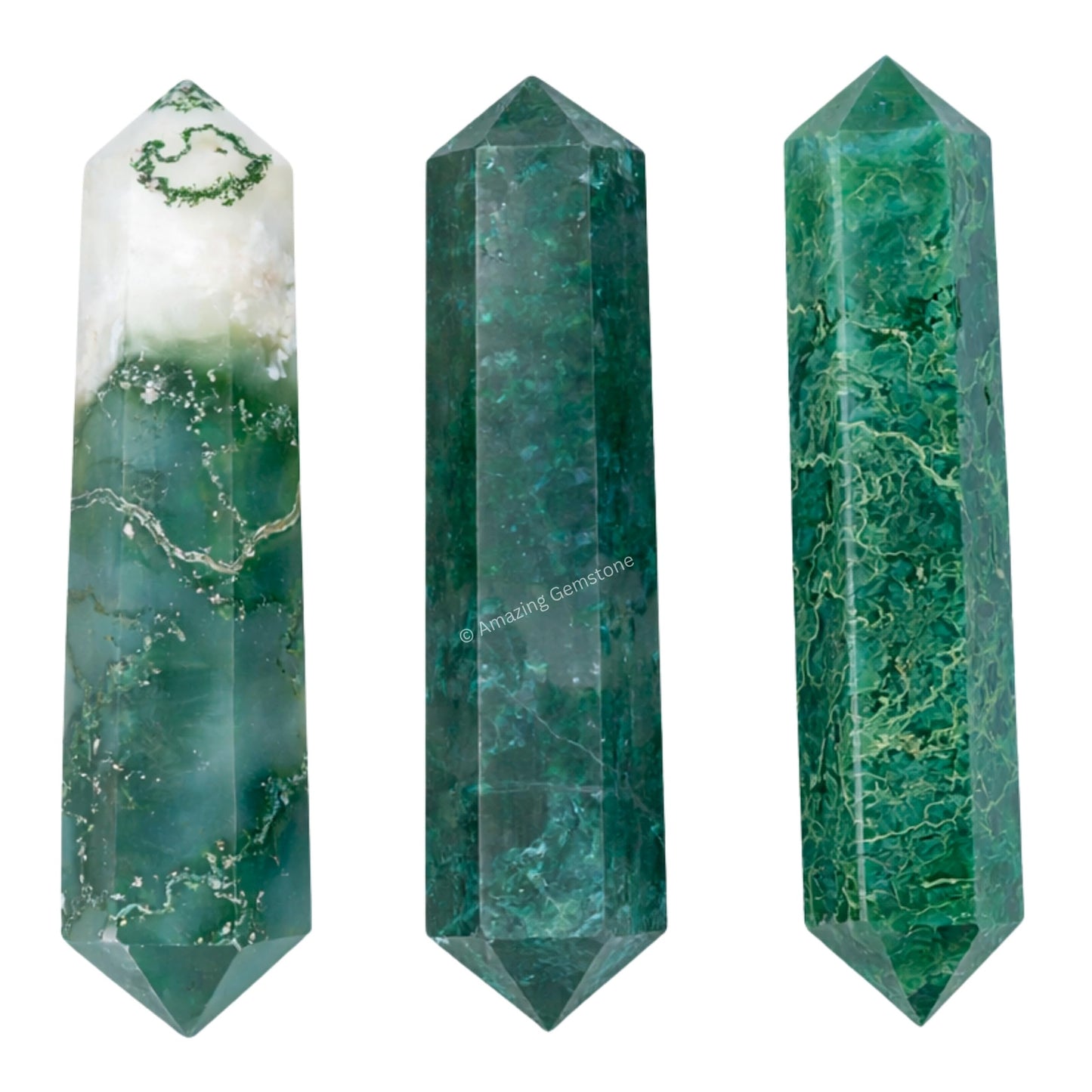 Amazing Gemstone Moss Agate Crystal Points Bulk Healing Crystals&Stones - Pack of 3 Double Terminated Healing W& Point Bulk Crystals for Crafts, Crystal Grid, DIY Work - Premium Crystals