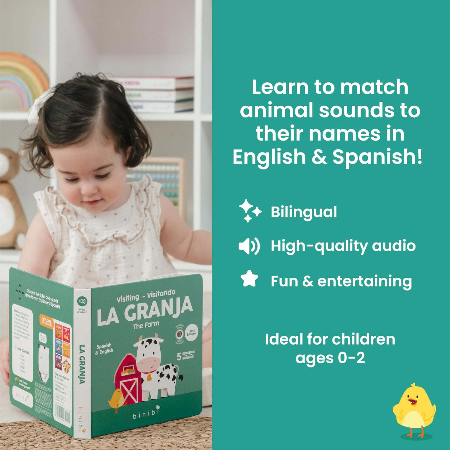 Binibi La Granja Bilingual Sound Book - Interactive Spanish Learning for Babies - Ages 1-5