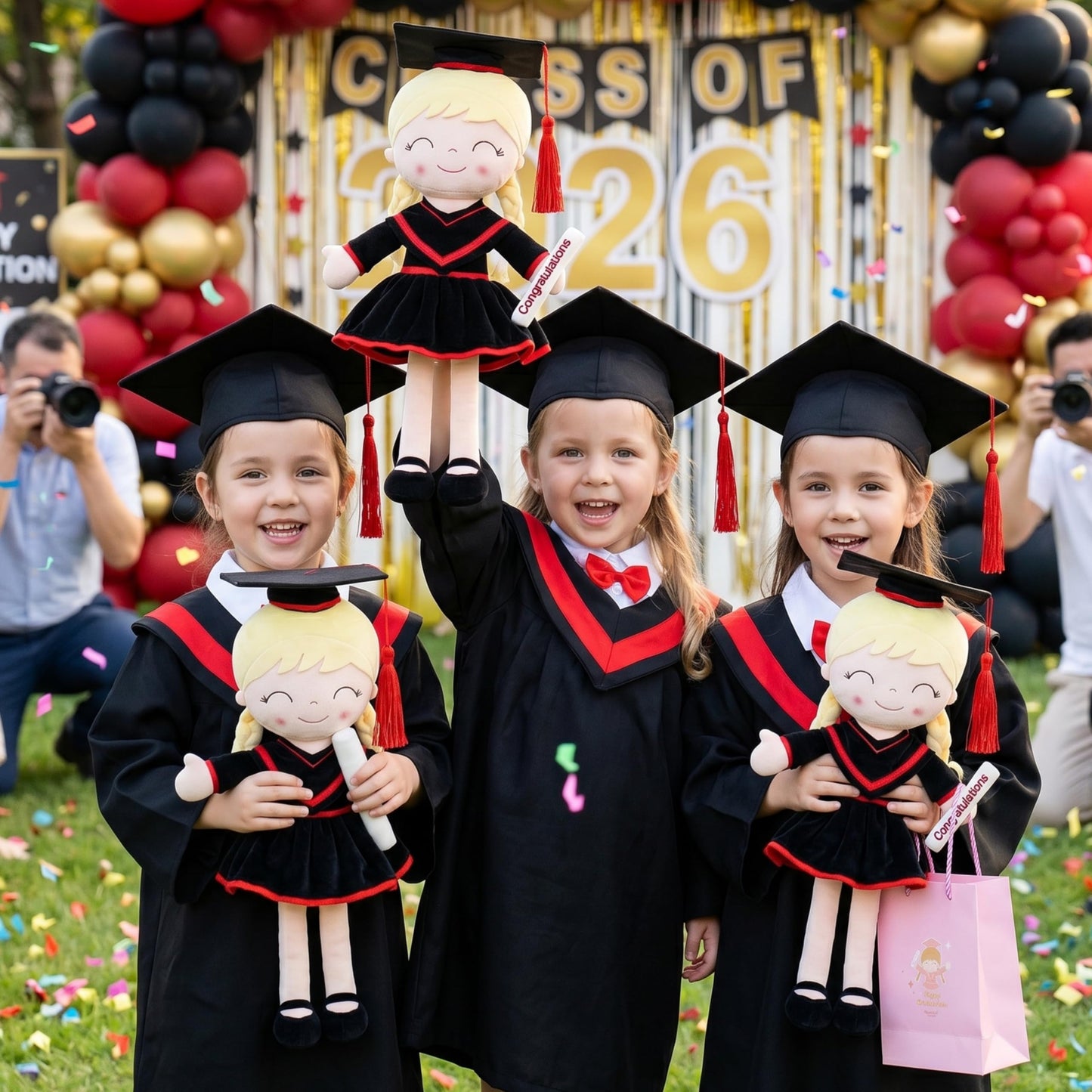 Gloveleya 16" Classic Black Graduation Doll - Traditional Cap & Gown Plush Toy - Kindergarten Preschool Graduation Ceremony Gift, Class of 2026 Keepsake