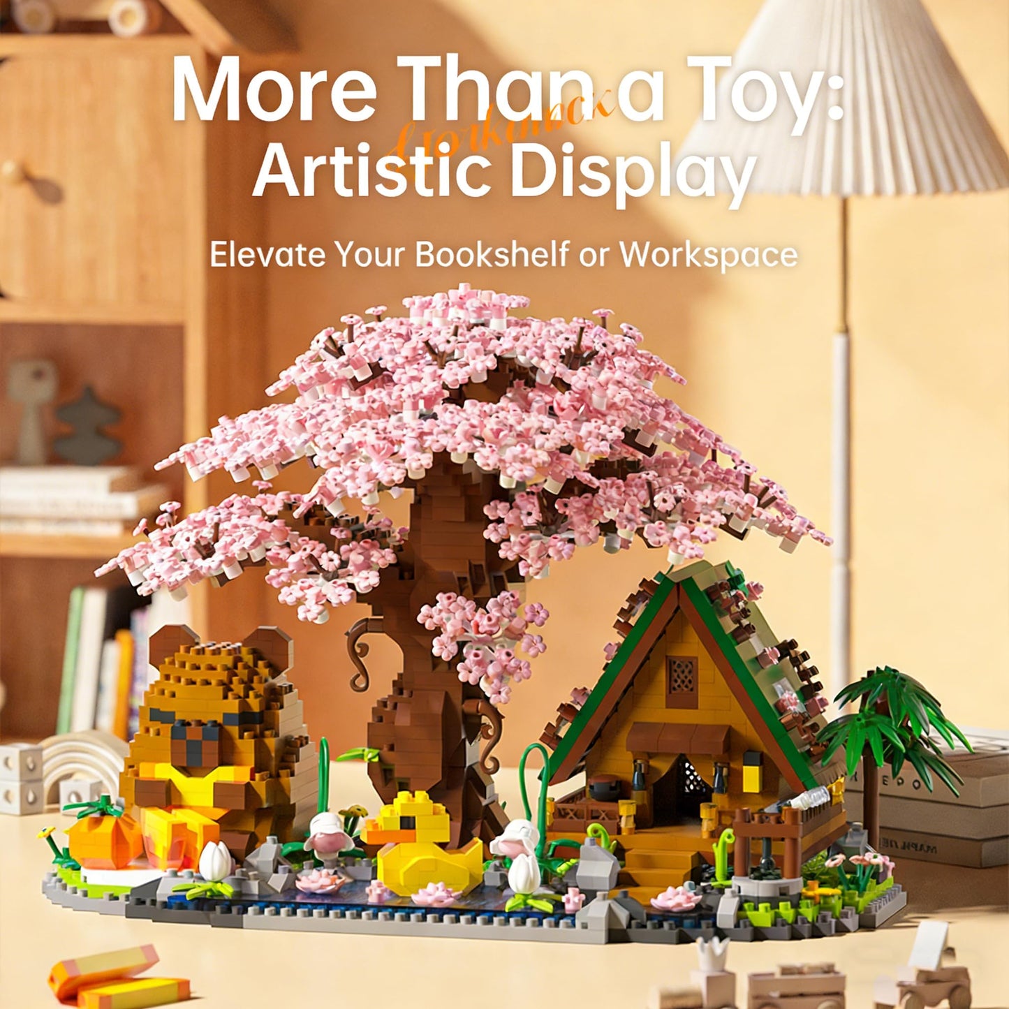 Capybara Cherry Blossom Bonsai Tree House Building Sets for Adults & Kids - 2280PCS Micro Mini Blocks, Artificial Flower for Desk, Office, Home Decor, DIY Arts & Crafts Kits, Ages 8+ Girls & Boys Gift