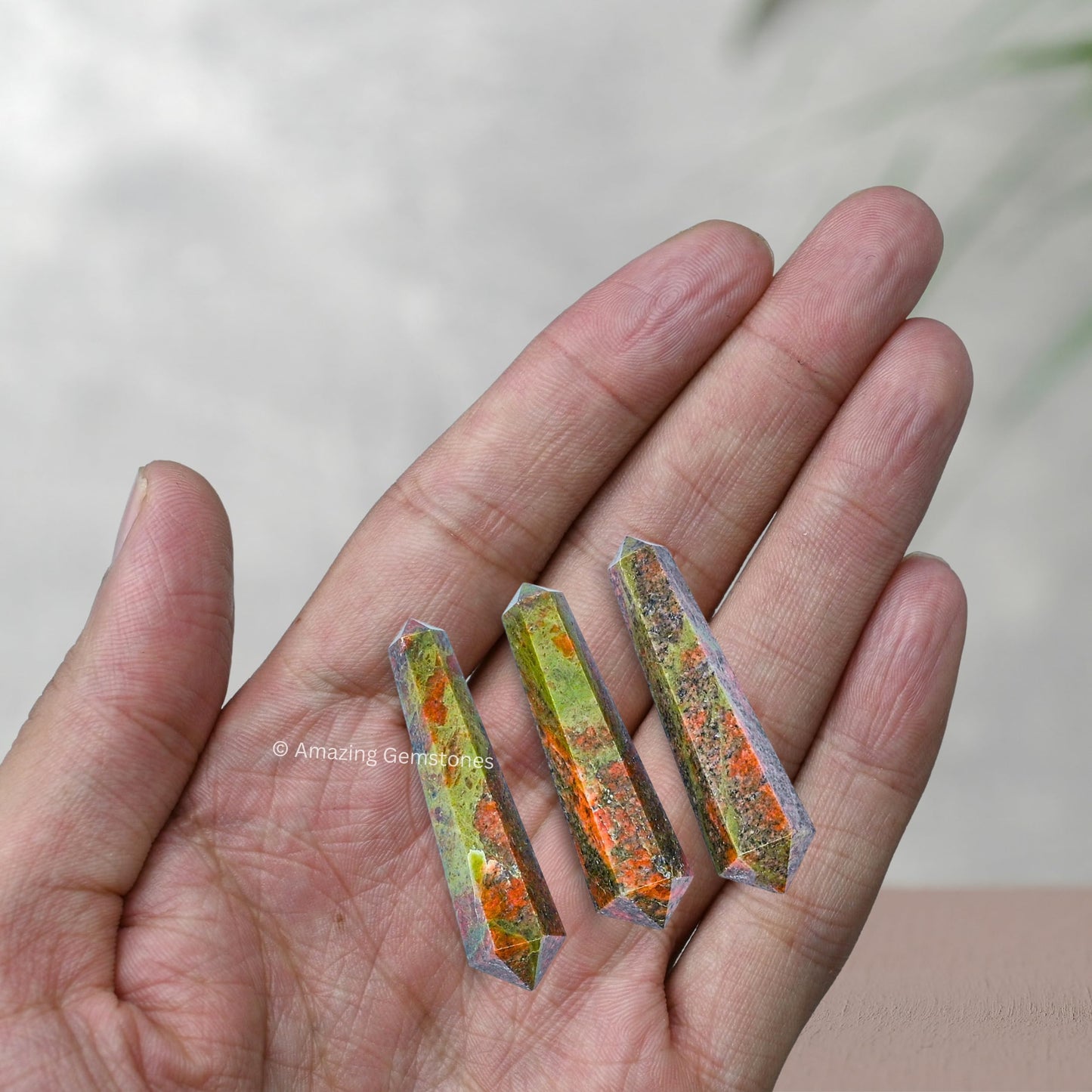 Amazing Gemstone Unakite Crystal Points Bulk Healing Crystals and Stones - Pack of 3 Double Terminated Healing Wand Point Bulk Crystals for Crafts, Crystal Grid, DIY Work