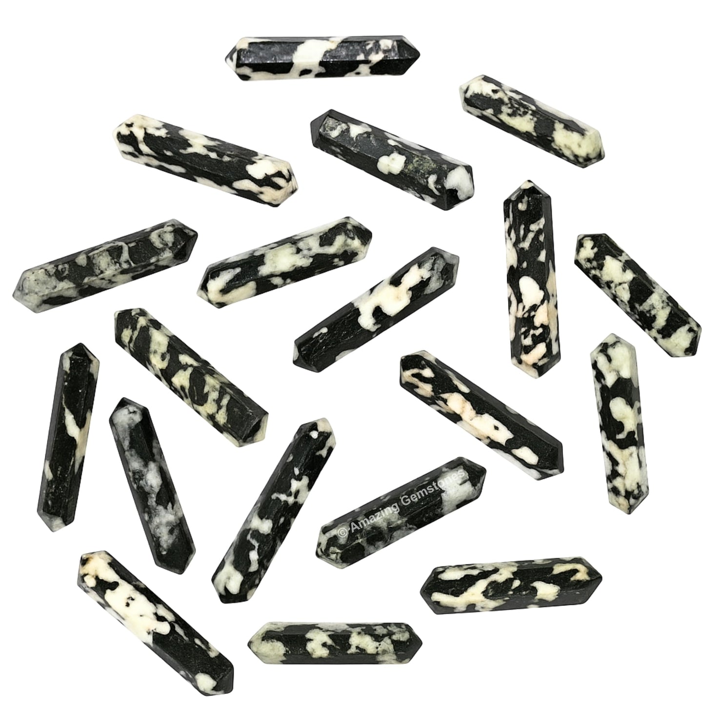 Amazing Gemstone Black and White Tourmaline Crystal Points Bulk Healing Crystals & Stones - Pack of 3 Double Terminated Healing Wand Point Bulk Crystals for Crafts, Crystal Grid, DIY for Beginners