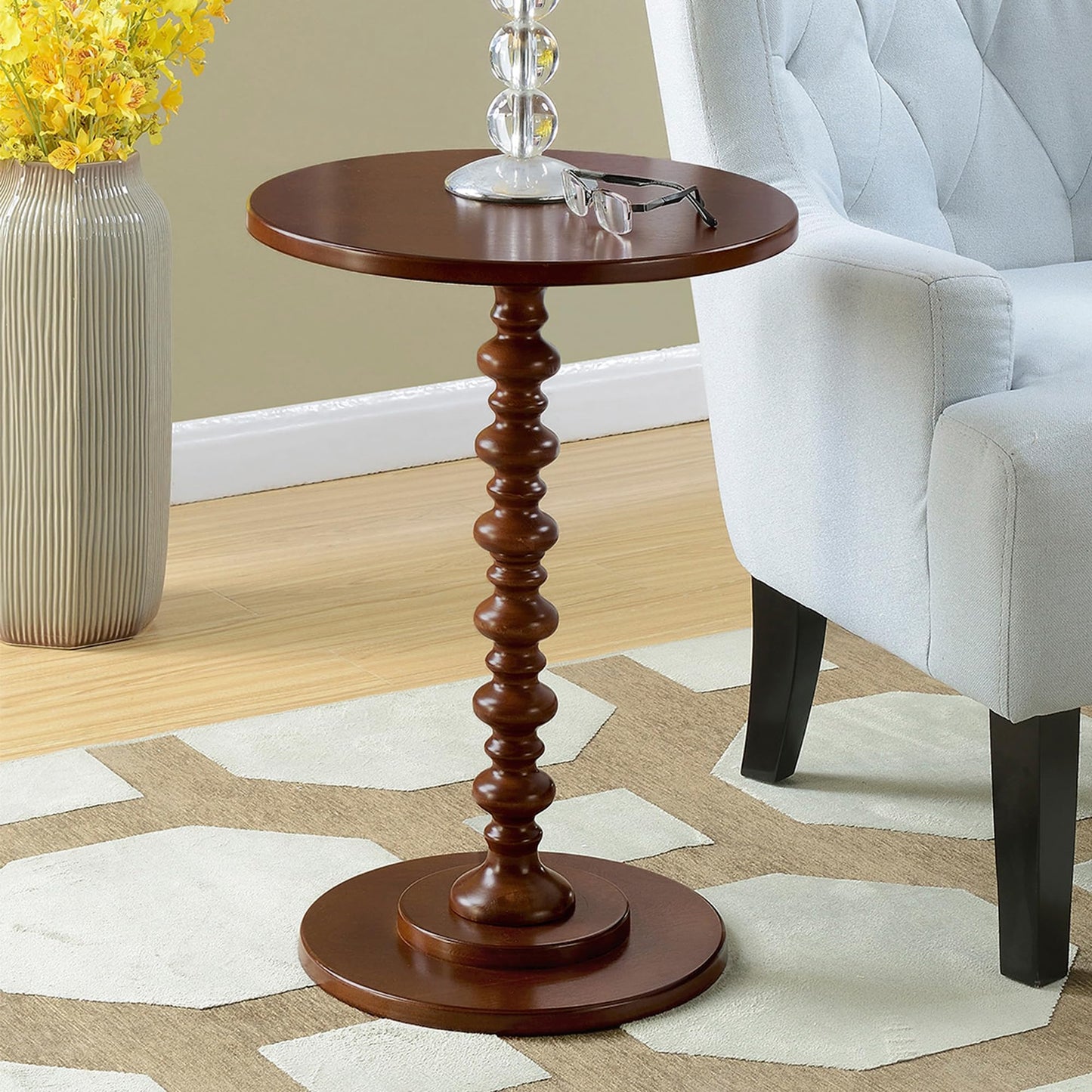Convenience Concepts Palm Beach Spindle Table 17.75" - Traditional Round End Table for Living Room, Turned Solid Wood Side Table, Classic Display Pedestal Table, Espresso