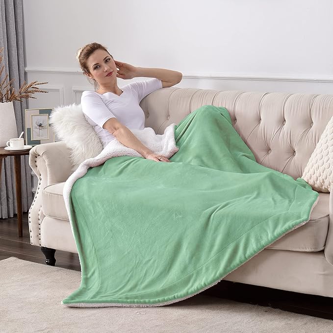 SOCHOW Sherpa Fleece Throw Blanket, Double-Sided Super Soft Luxurious Plush Blanket Throw Size, Celadon, 50x60 inches
