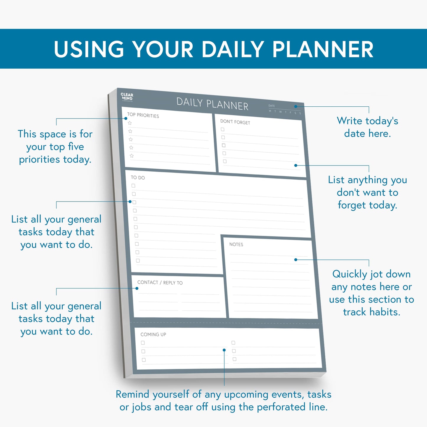 Daily Planner Desk Pad, Undated Tear Off To Do List Notepad with Priorities and Notes, Thick 120gsm Paper, 100 Sheets, Large Desk Writing Pad for Work Office, 8.3 x 11.3