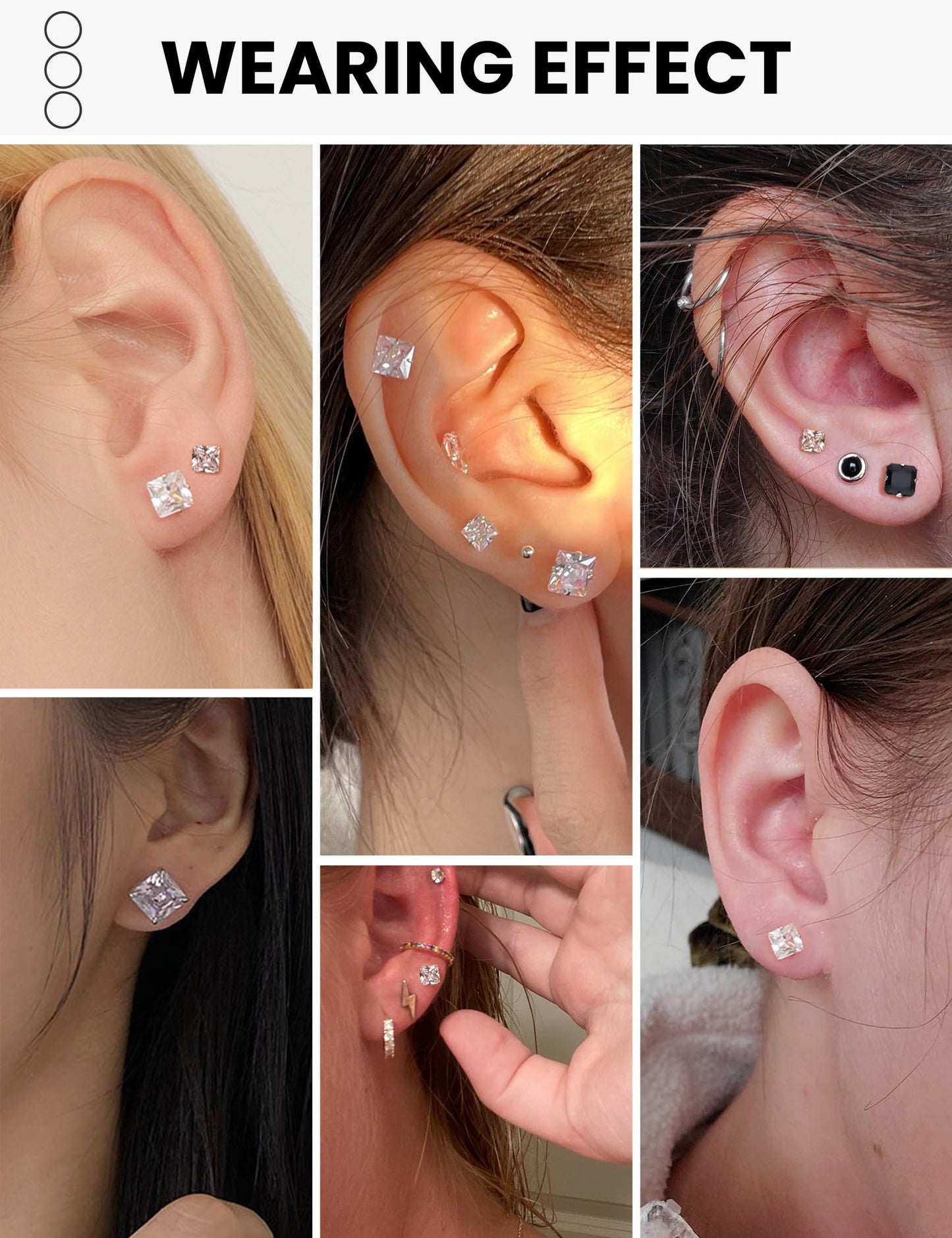 12 Pairs Silver Earrings - Surgical Steel & Zinc Earrings Set - Hypoallergenic Cubic Zirconia Studs - Women's & Men's - 3mm-8mm