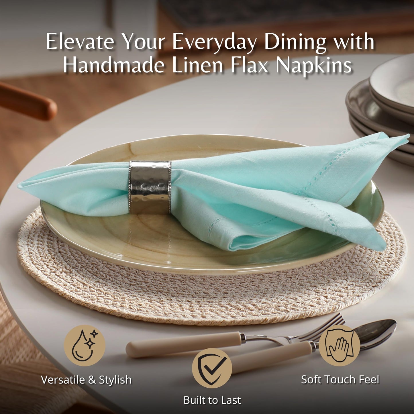 Ramanta Home Baby Blue Cloth Dinner Napkin Set of 12-18x18 Inch, Easter Premium Cotton Linen Flax Hemstitched Napkins for Spring Decor Wedding, Party, Kitchen | Soft Durable Washable for Everyday Use