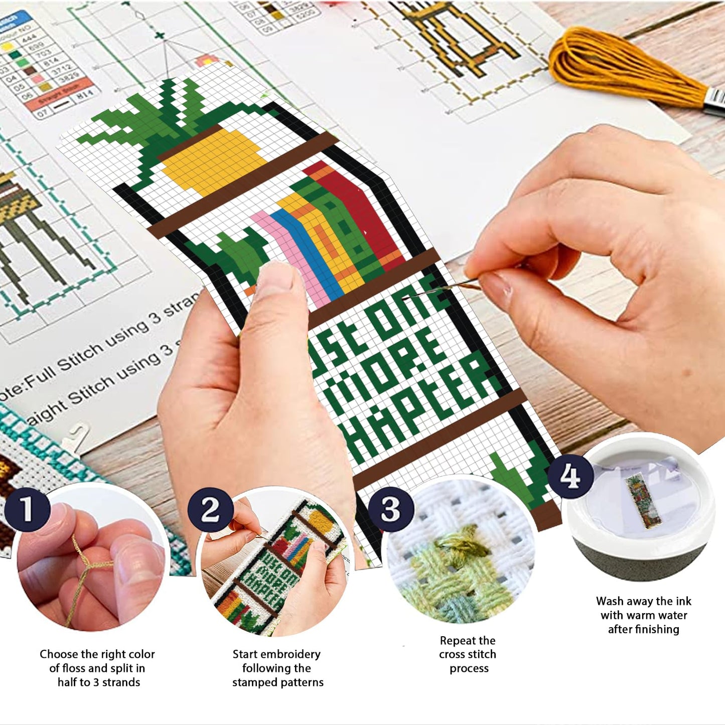 ACRNIGHEET 6PCS Cross Stitch Bookmark Kits Bookshelves Words Pattern Counted Cross Stitch Kits for Beginners Adults DIY Stamped Embroidery Bookmarks with Instructions Hand Embroidery Craft Gift