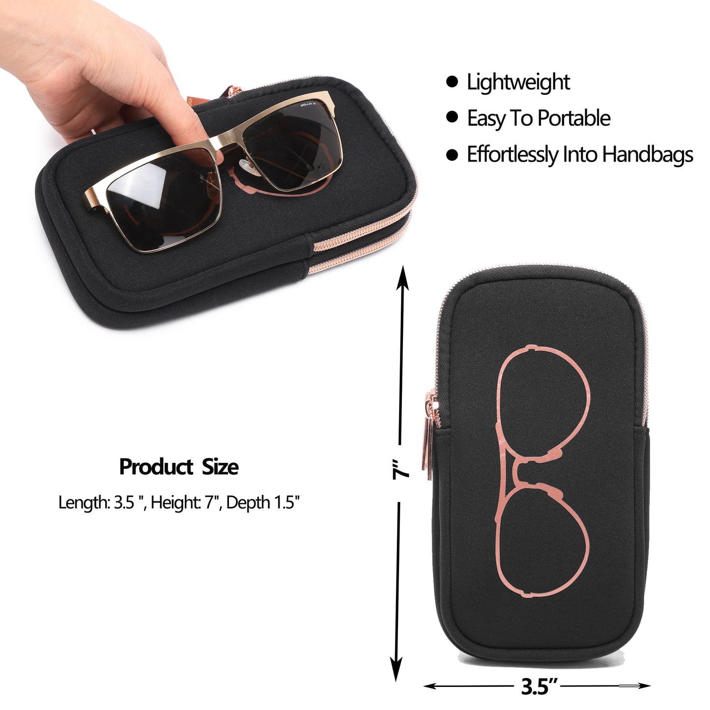 Nabevin KKP Double Eyeglass Case | Sunglasses Cases with 2 Compartments (Black/Gold)