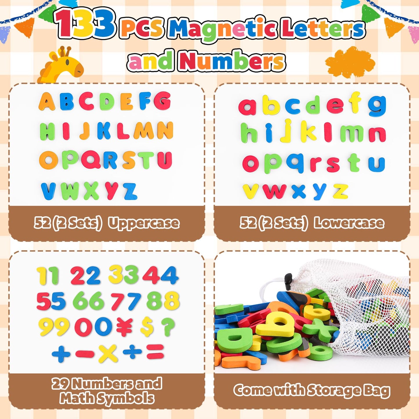 GINMIC Magnetic Letters and Numbers with Magnet Board, Alphabet ABC Magnets, Learning & Educational Toys - Uppercase Lowercase Math Symbols with Magnetic Whiteboard Chalkboard for Toddlers Kids