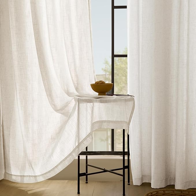 2 Panels Set Cream Linen Curtains 108 inches Long For Living Room Neutral Rustic Farmhouse Light Filtering Semi Sheer Linen Drapes 108 inch Ceiling To Floor For Large Window Villa Hallway Ivory 9 FT