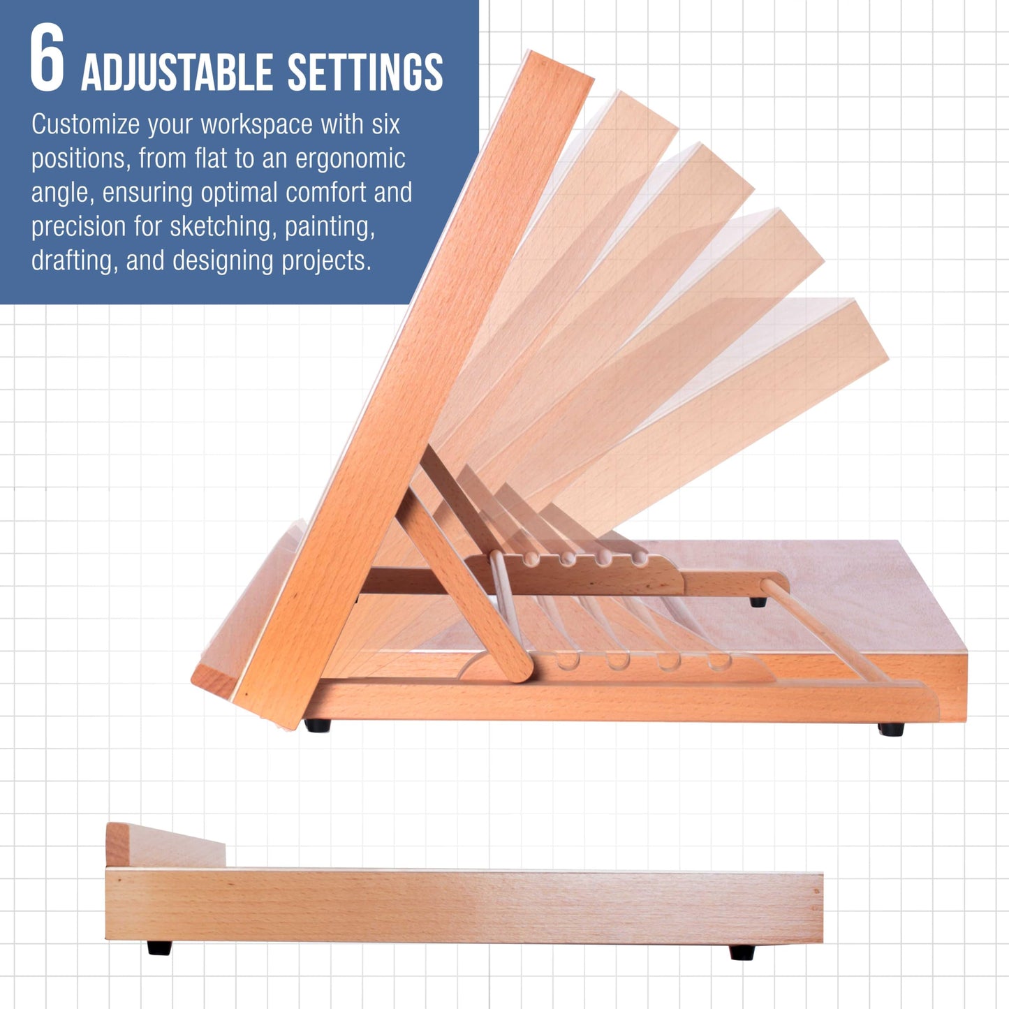 U.S. Art Supply Large 18-1/2" x 14-1/8" (A3) Wooden Drawing Board, Adjustable Table Top Easel for Painting and Drawing - Drafting Board with 6 Angles, Pencil Ledge