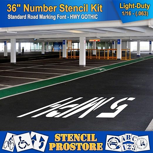 Pavement Stencils - 36 inch Number KIT Stencil Set - (12 Piece) - 36" x 9" x 1/16" (63 mil) - Light-Duty