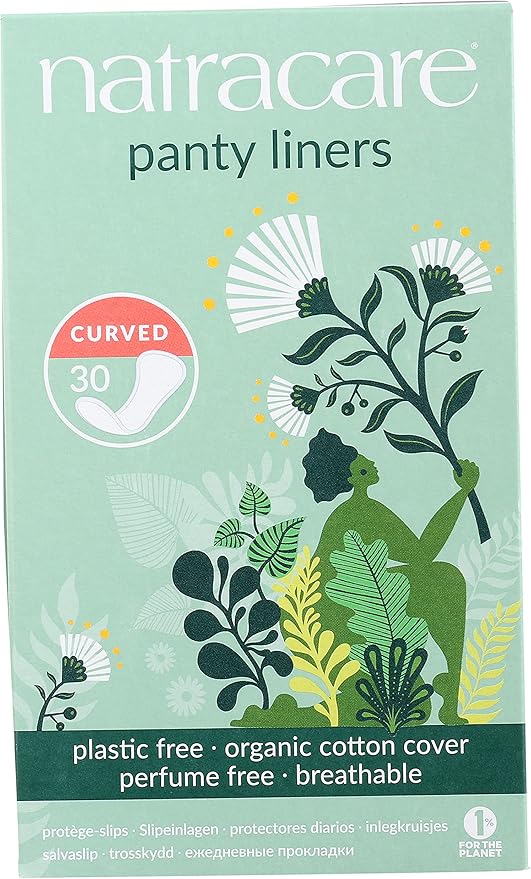 Natracare Natural Organic Cotton Curved Panty Liners for Sensitive Skin, Shaped for Extraordinary Everyday Comfort, 30 Liners Per Box (Pack of 16 Boxes, 480 Liners Total)