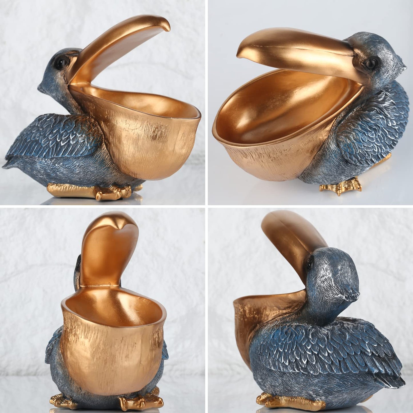 PlivBloom Pelican Key Holder Statues,Fun Animal Hippo Candy Dish,Candy Dish for Office Desk Unique,Modern Key Holder for Pelican Figurine,Suitability Desk candy bowl and Entry Table Decor Items(Gold1)