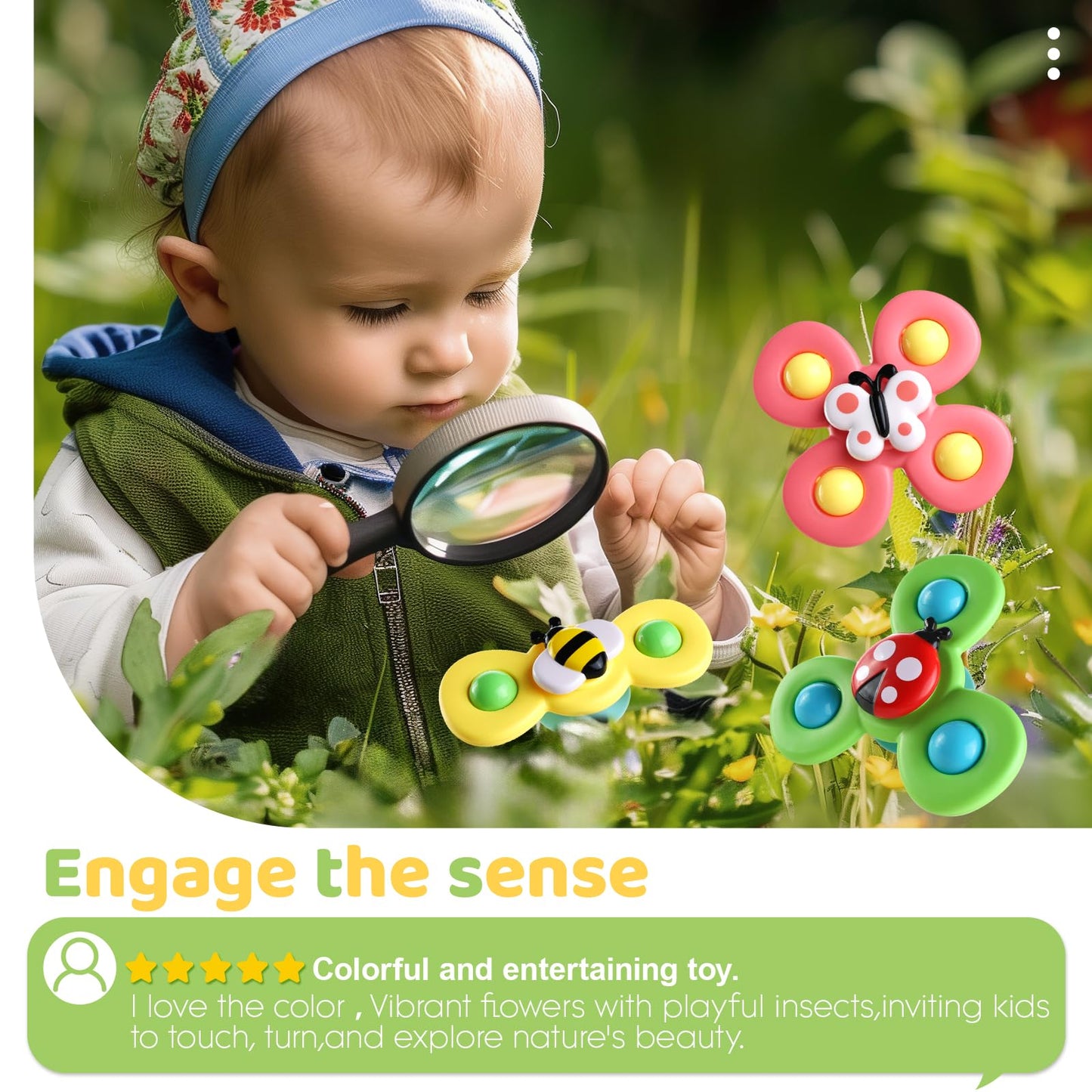 ALASOU 6 PCS Suction Cup Rotating Toys(3 Farm+3 Space) for Infant and Toddlers