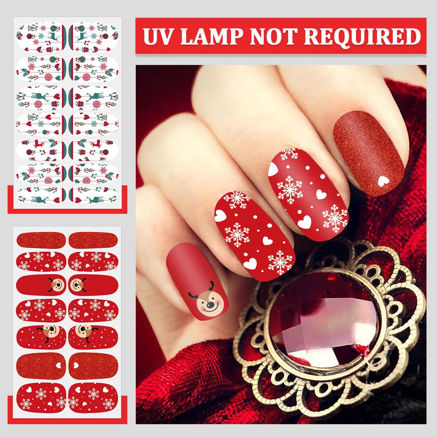 SILPECWEE 20 Sheets Christmas Nail Wraps Holiday Nail Polish Strips Gel Nail Strips Self Adhesive Nail Polish Stickers Fingernail Sticker Nails for Women Manicure Design with Nail File