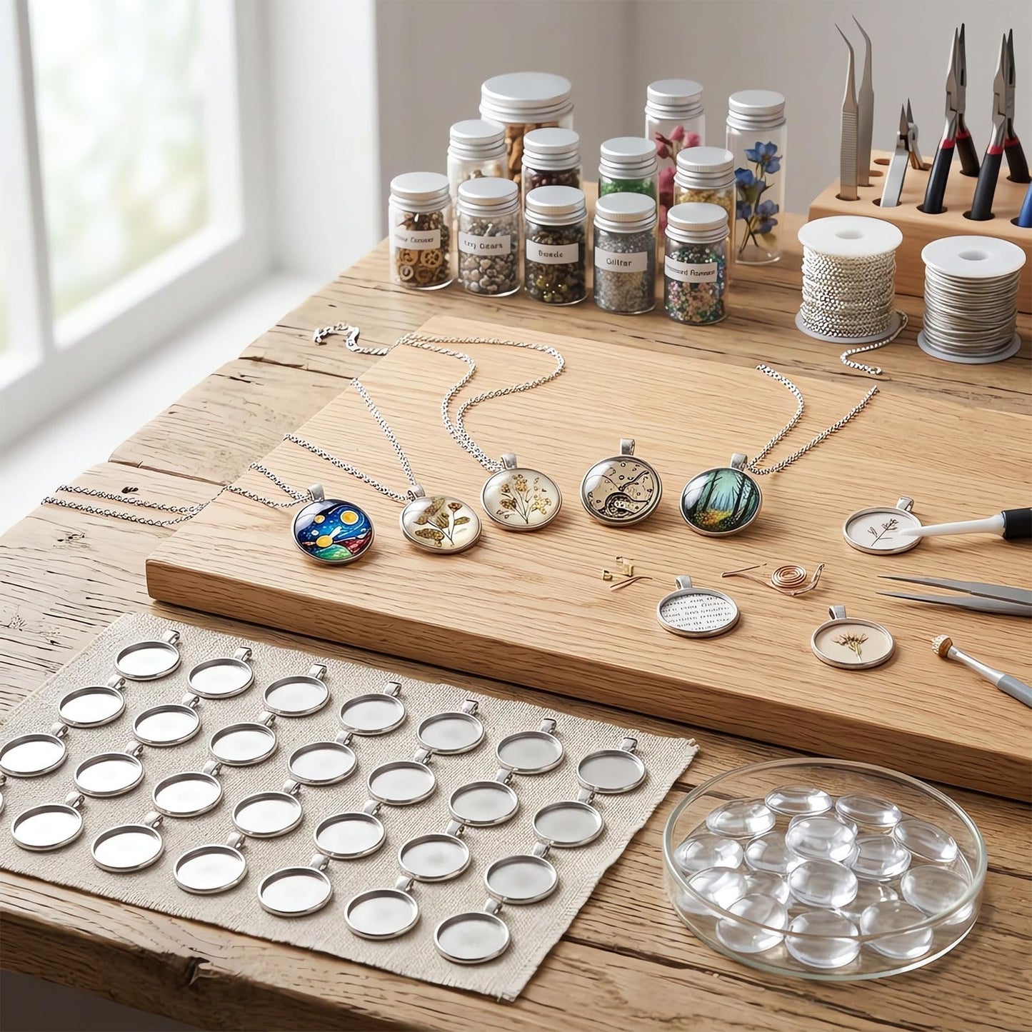 OBSEDE 80 Pcs 25 mm Stainless Steel Round Blank Bezel Set, Including 40 Pendant Trays 40 Glass Cabochon Trays Pendant Blanks for Jewelry Making DIY Findings
