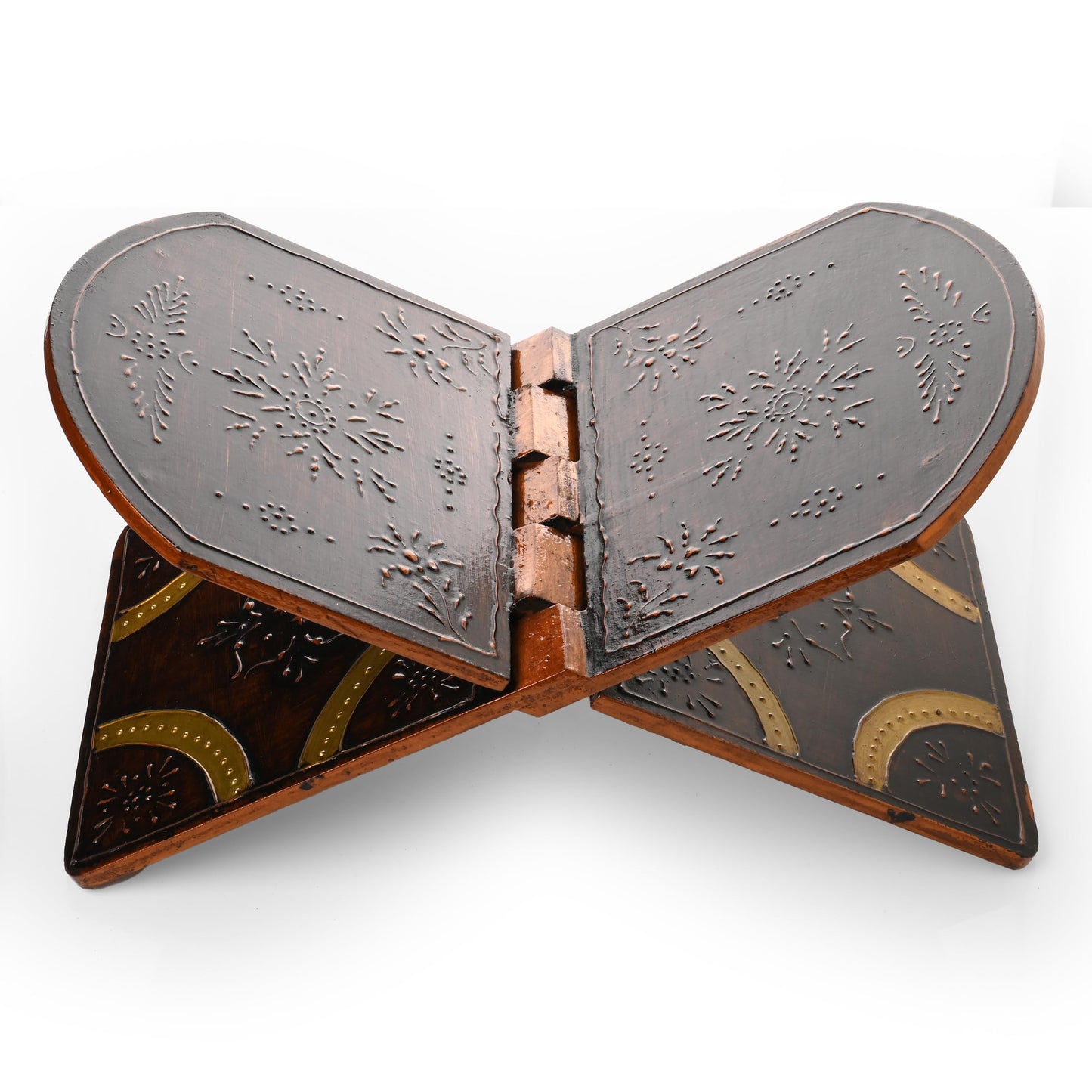 Handmade Wooden Holy Book Stand - Brown Handcrafted Indian Traditional Book Rest for Religious Prayer and Gifting (Design-2)