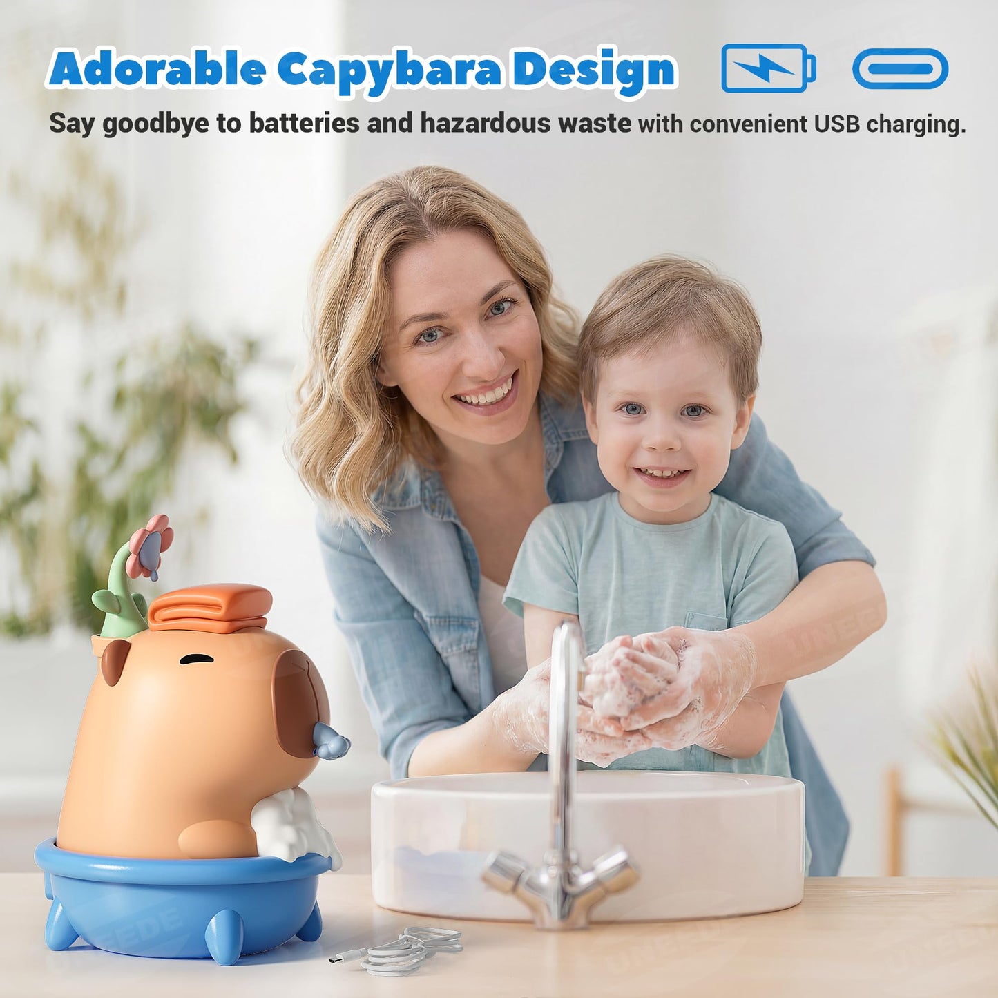 UNEEDE Capybara Hand Soap Dispenser, Automatic Touchless Foaming with Advanced Sensor, IP7 Waterproof, Portable & Wall Mount Rechargeable, 9.5oz/280ml, Cute Soft Silicone for Bathroom, Decor Gifts