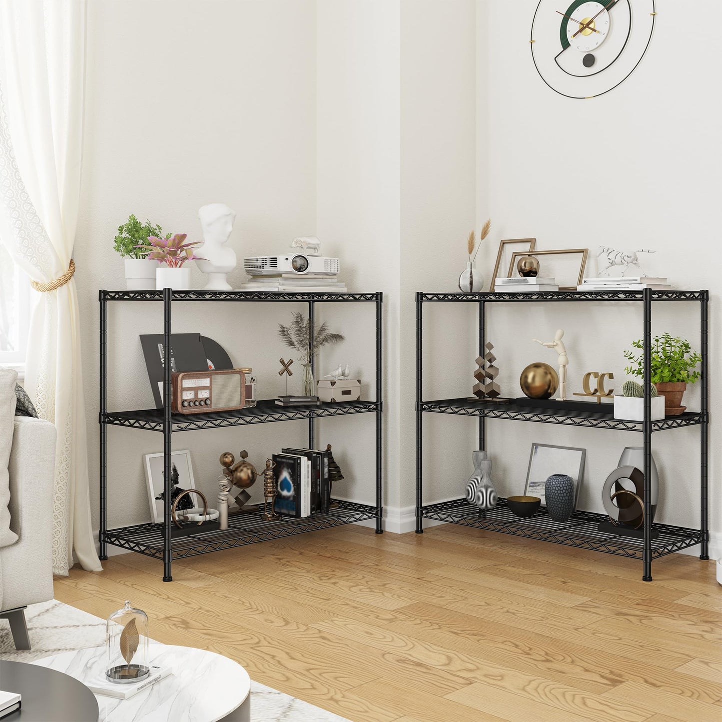 DurayLoly 35.6" W Storage Shelves, 3 Tier Adjustable Metal Shelving Unit Heavy Duty Steel Wire Rack for Kitchen,Laundry,Pantry,Office,Garage, Closet,Black(35.6" Wx14 Dx35.6 H)