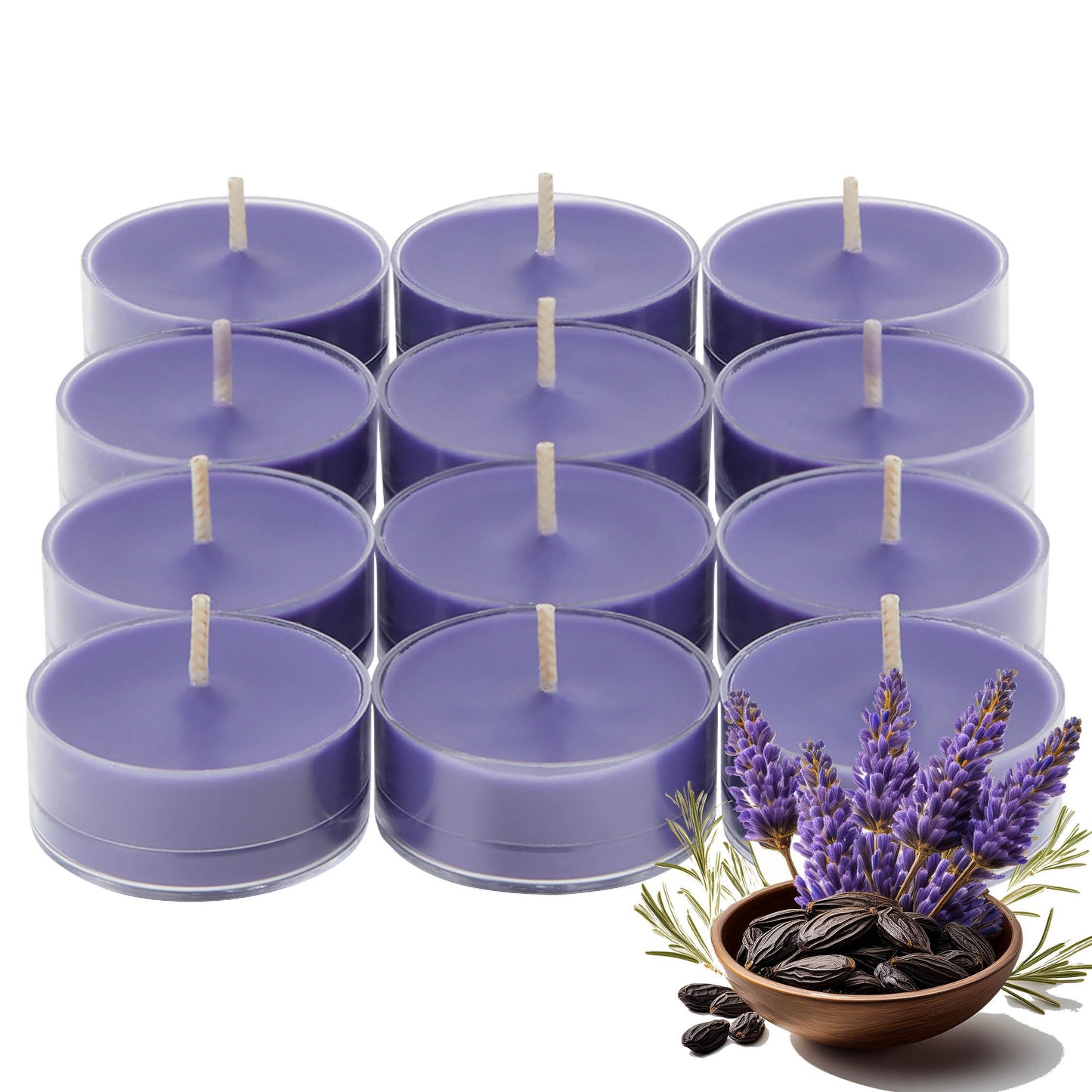 PartyLite Tea Light Candles, Twilight Lavender, Lavender & Tonka Bean with Soft Musk Scent, Gift Set of 12 with up to 4 to 6 Hours Burn Time, Ideal for Home Decor, Gifting & Celebration