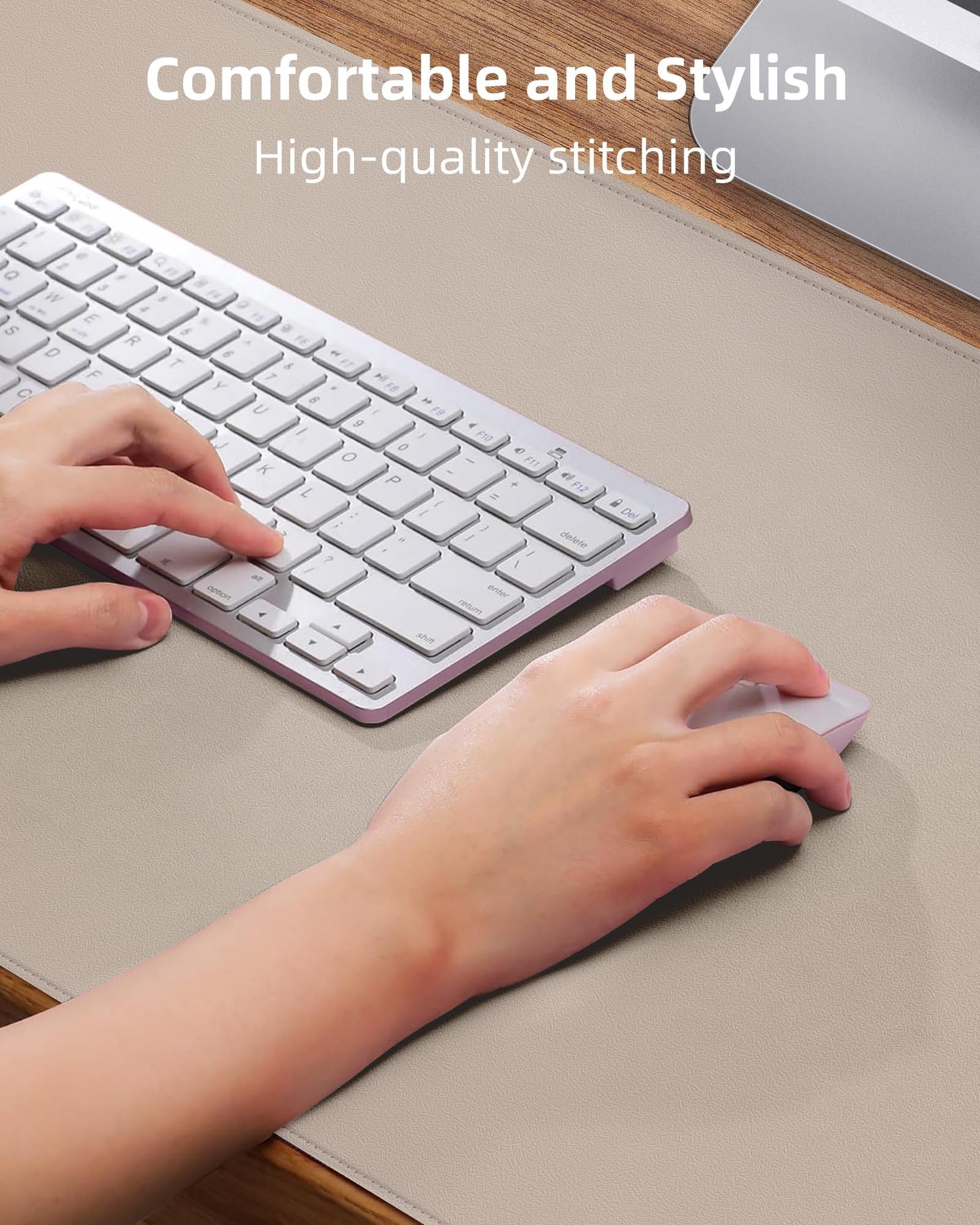 Leather Desk Protector, Large Mouse Pad, Non-Slip, Waterproof PU Leather Blotter Mat, Desk Cover for Office and Home (Beige, 36" x 17")