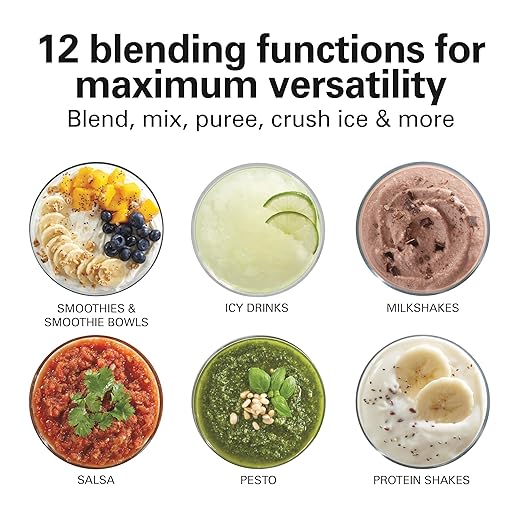 Hamilton Beach Power Elite Wave Action Blender For Smoothies, 40 Oz Glass Jar, 12 Functions Including Puree, Crush Ice, 700 Watts, Grey (58153J)