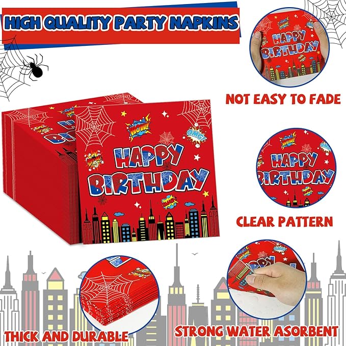 96Pcs Spider 4th Birthday Party Decorations Cartoon Spider Theme Plates Napkins Red Blue Hero Tableware set Super Theme Hero 4th Birthday Decoration Favors for Kids 4 Year Old Party Supplies Serve 24