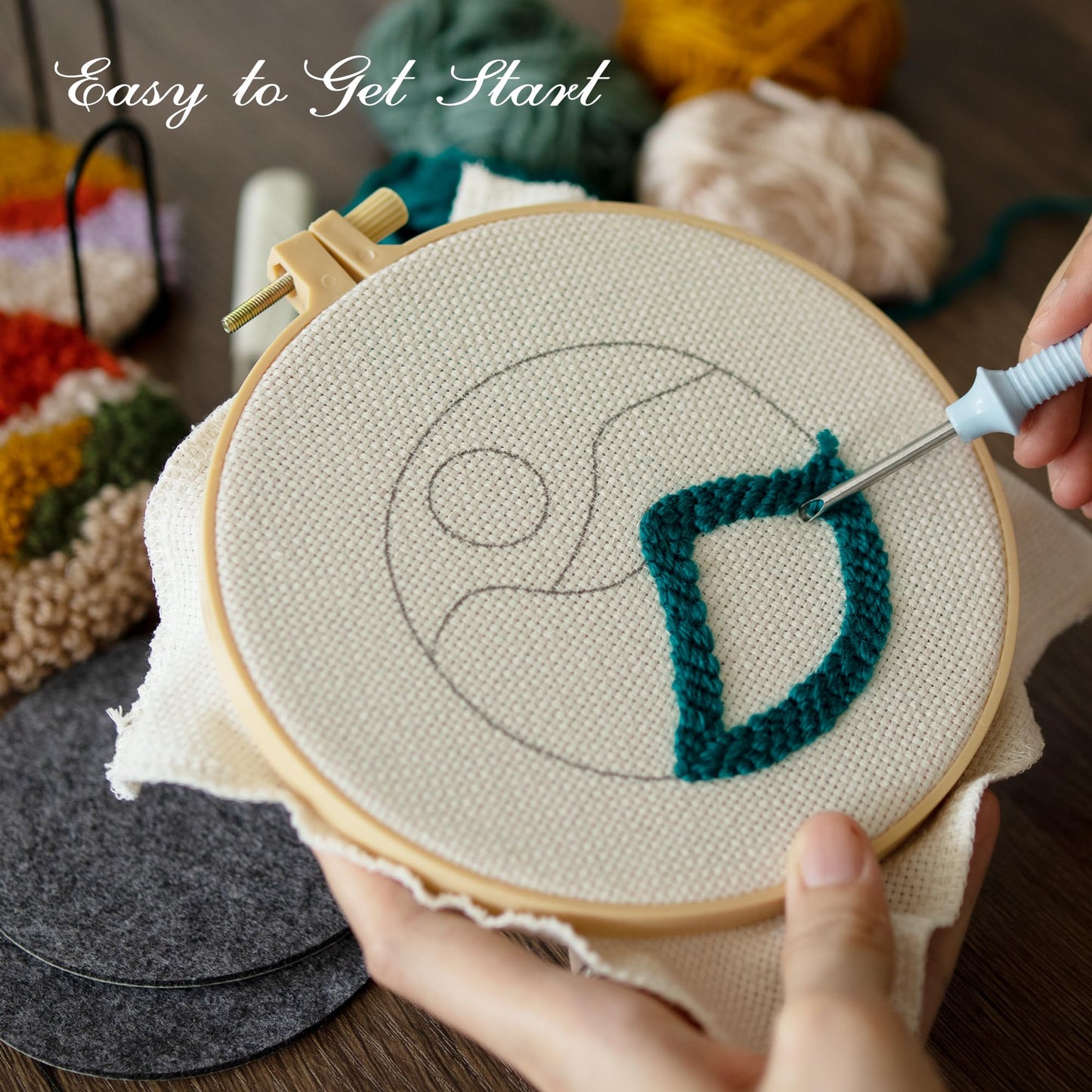 Temlum Punch Needle Coasters Kit, Punch Needle Embroidery Kits for Adults and Beginners - Including Patterns, Tools, Yarns, Hoop, Instruction, Coaster Holder Art Craft Supplies - Landscape