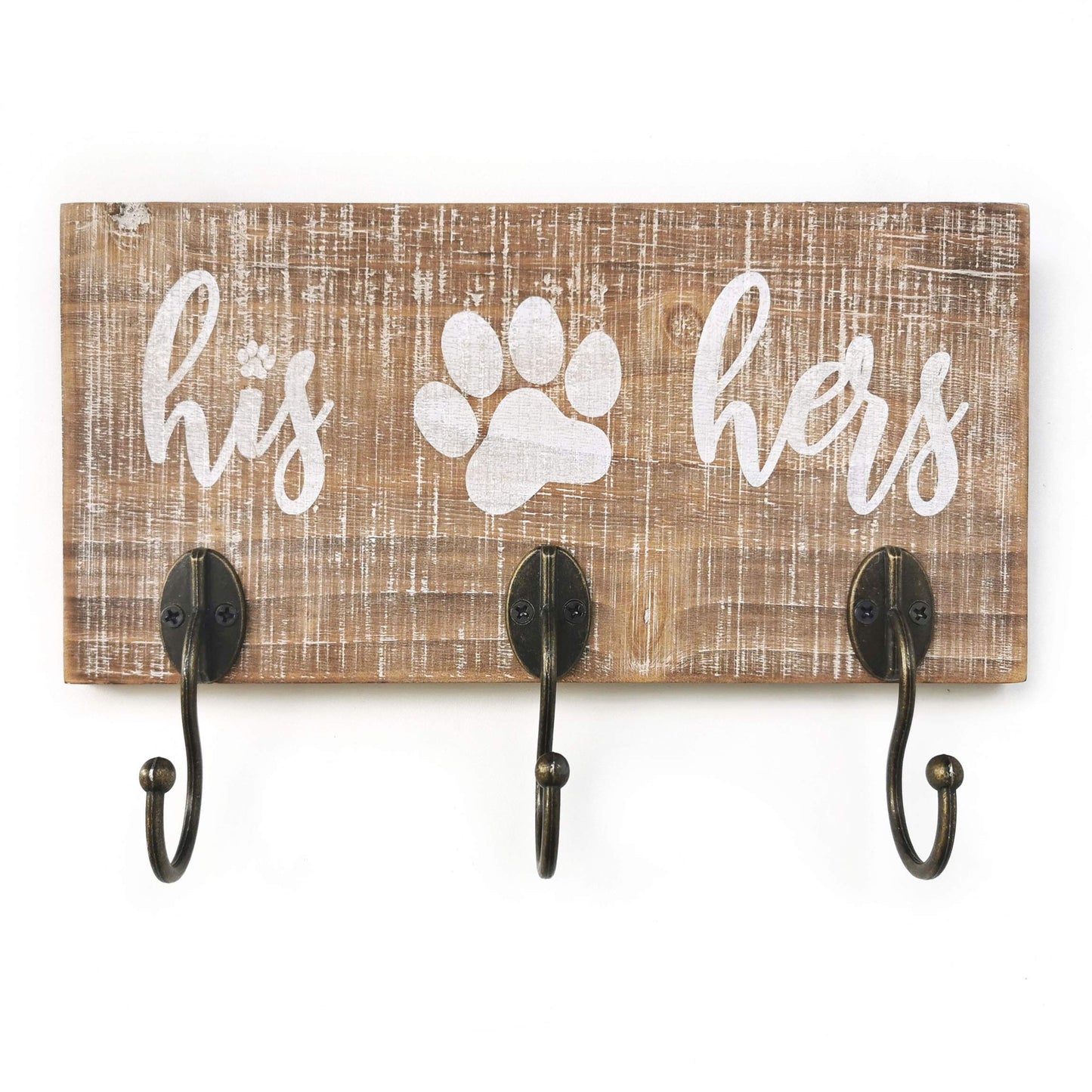 10 o'clock His Her Dog Hanger Unique Key Holder and Leash Hanger with 3 Hooks for Wall | Rustic Decor for Entryway | Cute Housewarming Gift for Dog Lovers 10"x5"