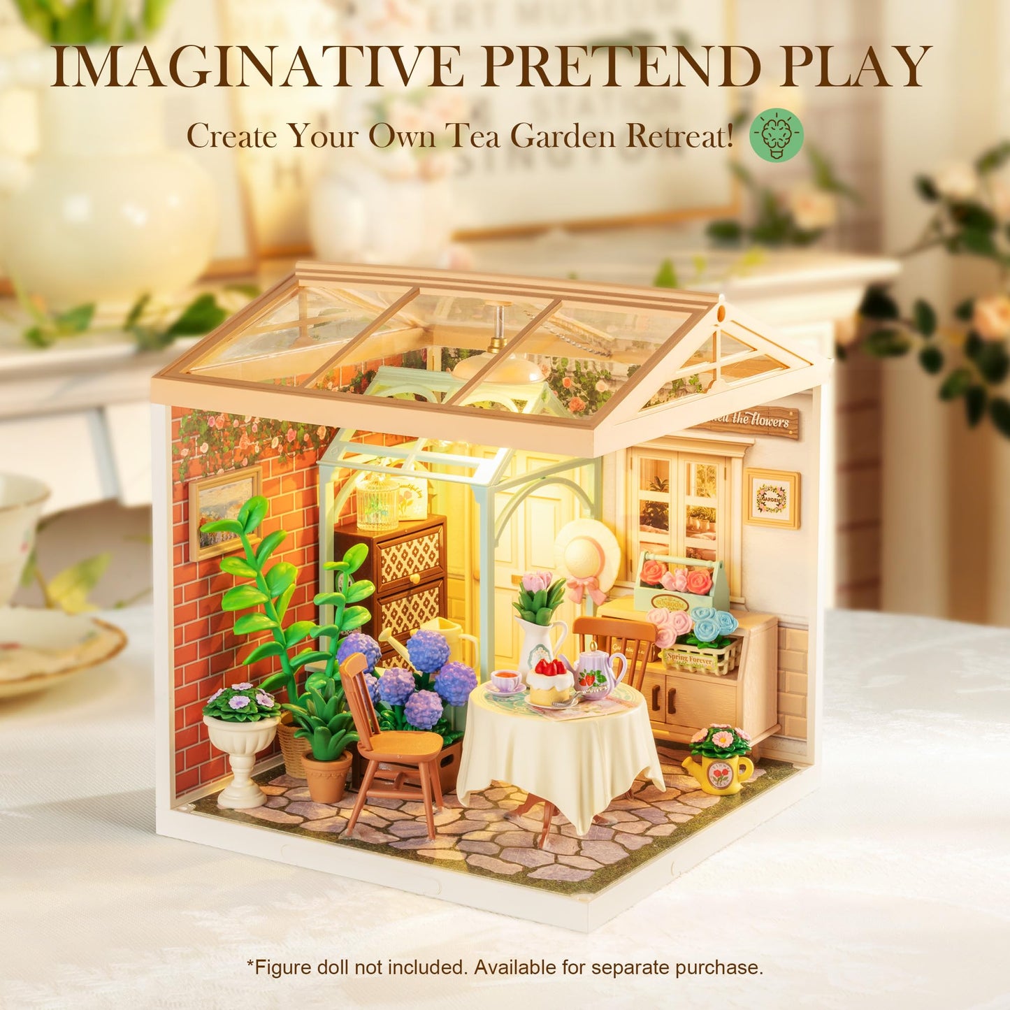 Rolife Super Creator-DIY Plastic Miniature House for Adults, Mini Blocks Model Kit Building Set for Teens 8-12, DIY Crafts/Hobbies/Building Blocks Toys for Teens&Adults (Blooming Tea Garden)