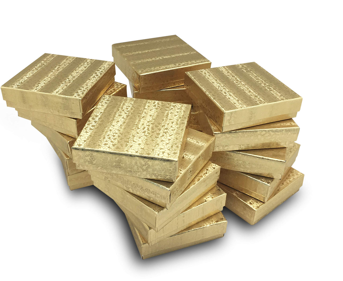 TheDisplayGuys - 25-Pack #53 Kraft Paper Cardboard Gift Boxes/Jewelry Cases w. Cotton Padding & Lid - Gold Foil - (5.4" x 3.9" x 1.0")