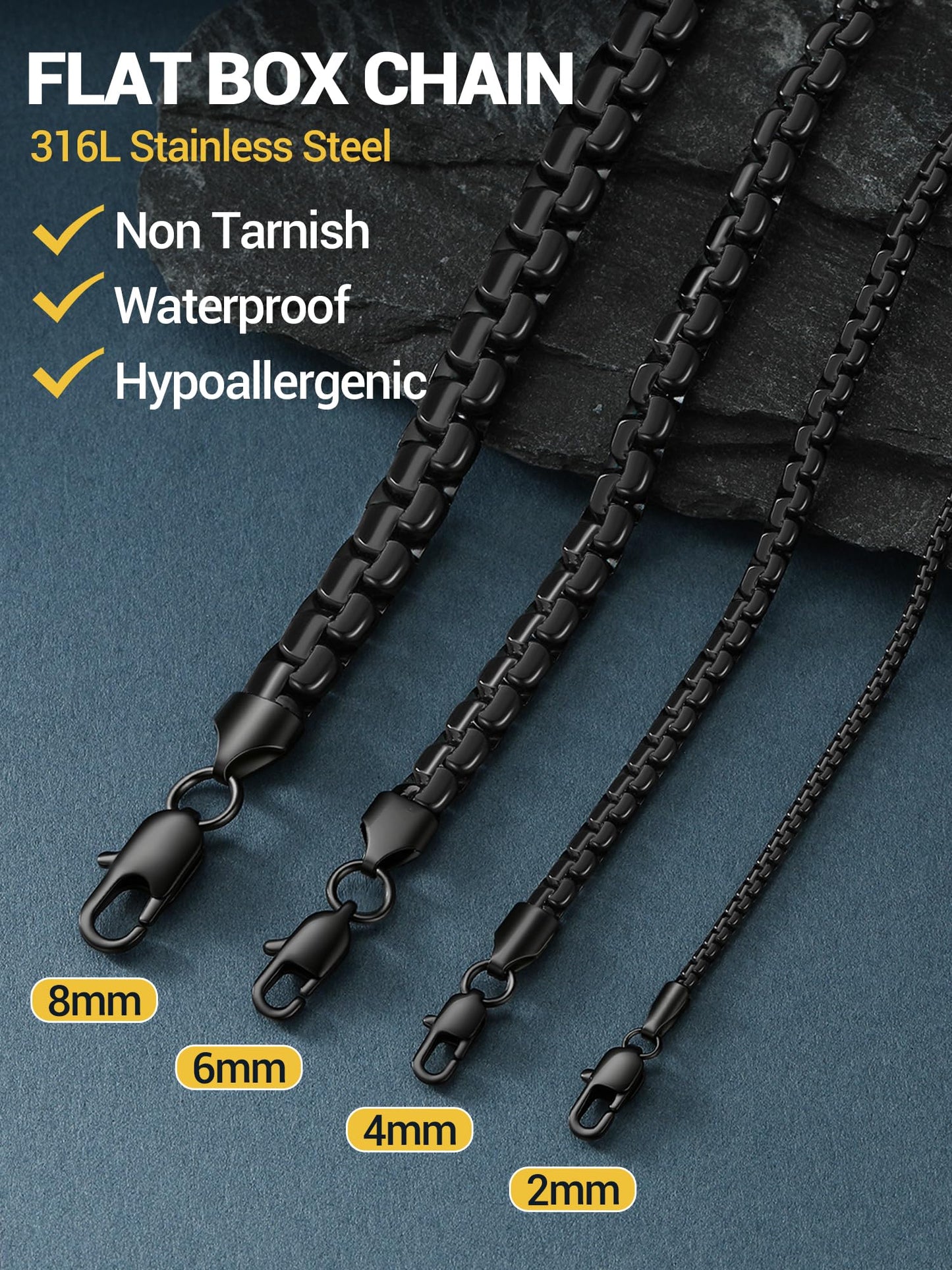 PROSTEEL Flat Link Chain Layering Layered Necklace Men Jewelry Statement Necklace Minimalist Gothic Black Chain
